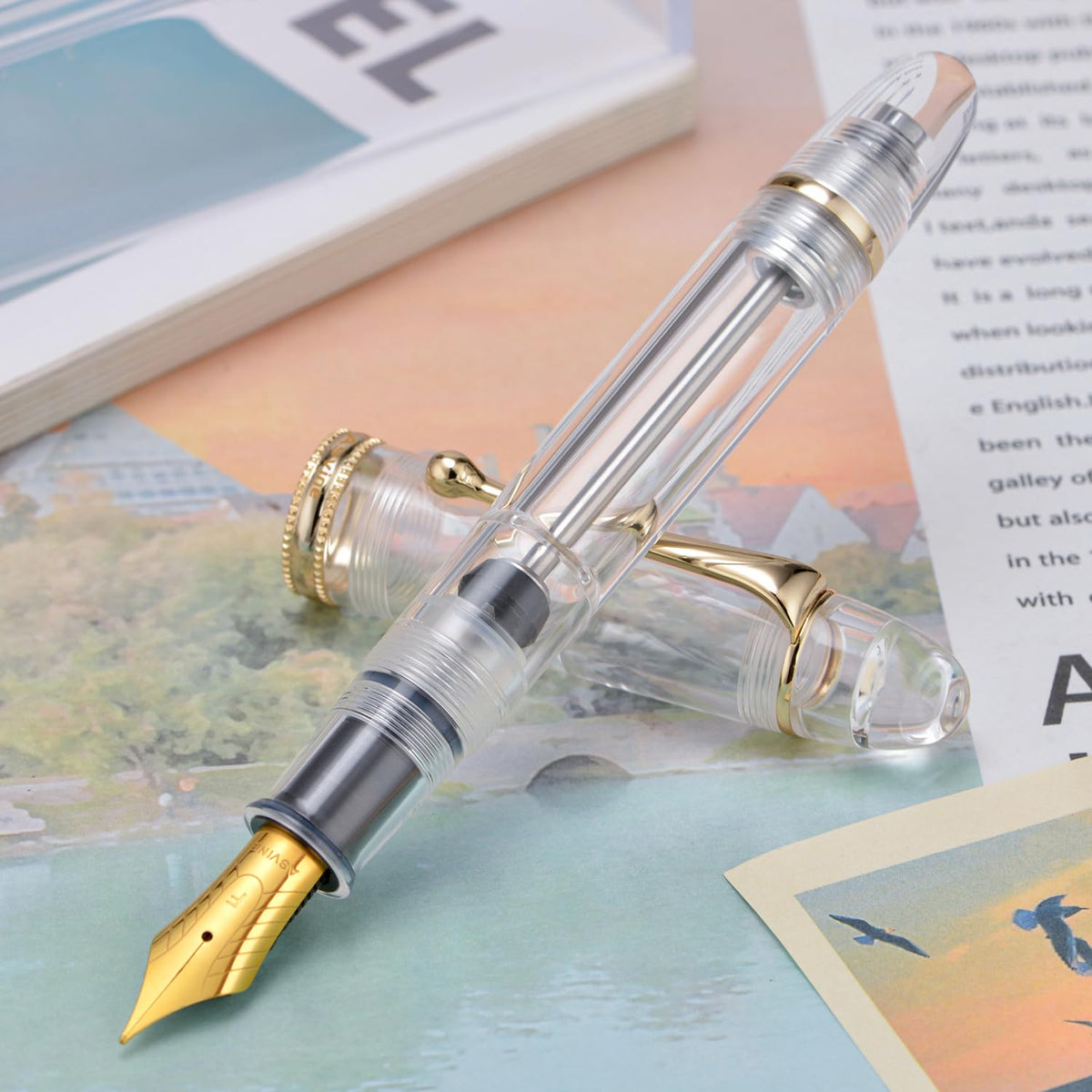 Asvine V800 Fountain Pen - Vacuum Filling System with Large Ink Capacity - Smooth Number 8 Medium