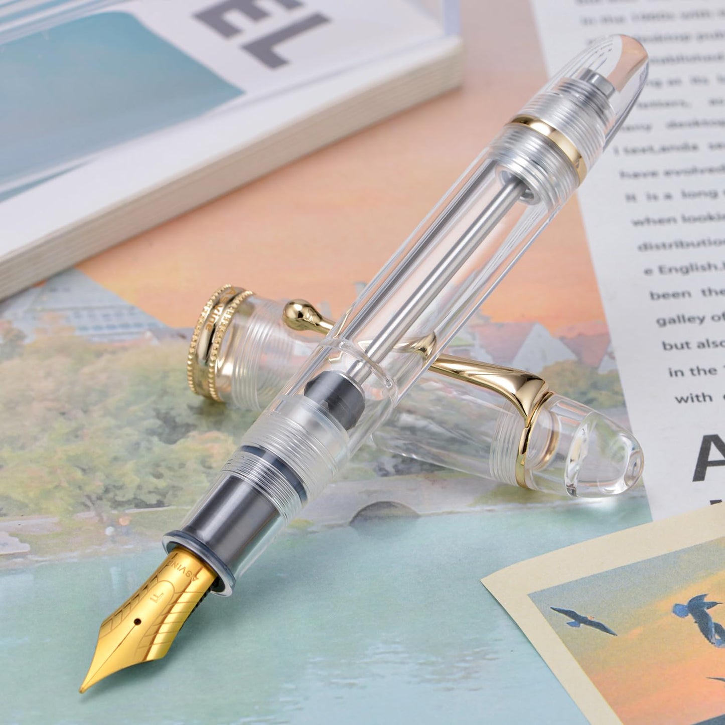 Asvine V800 Fountain Pen - Vacuum Filling System with Large Ink Capacity - Smooth Number 8 Stub Nib