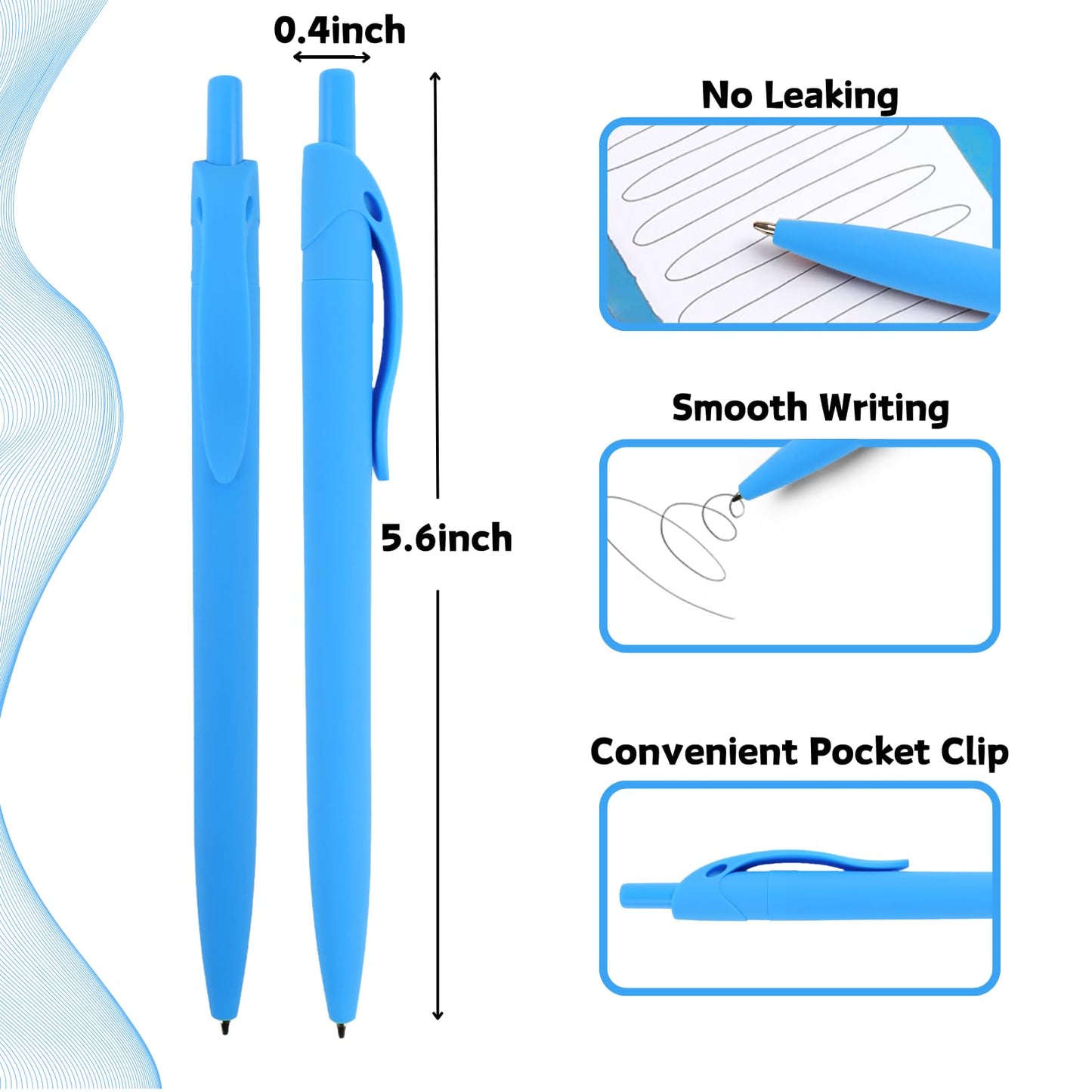 Wiaziert BallPoint Pens, 50 Pack (BLACK Ink),Bulk Pens, Sky Blue Barrel,Click Pens for Office Home