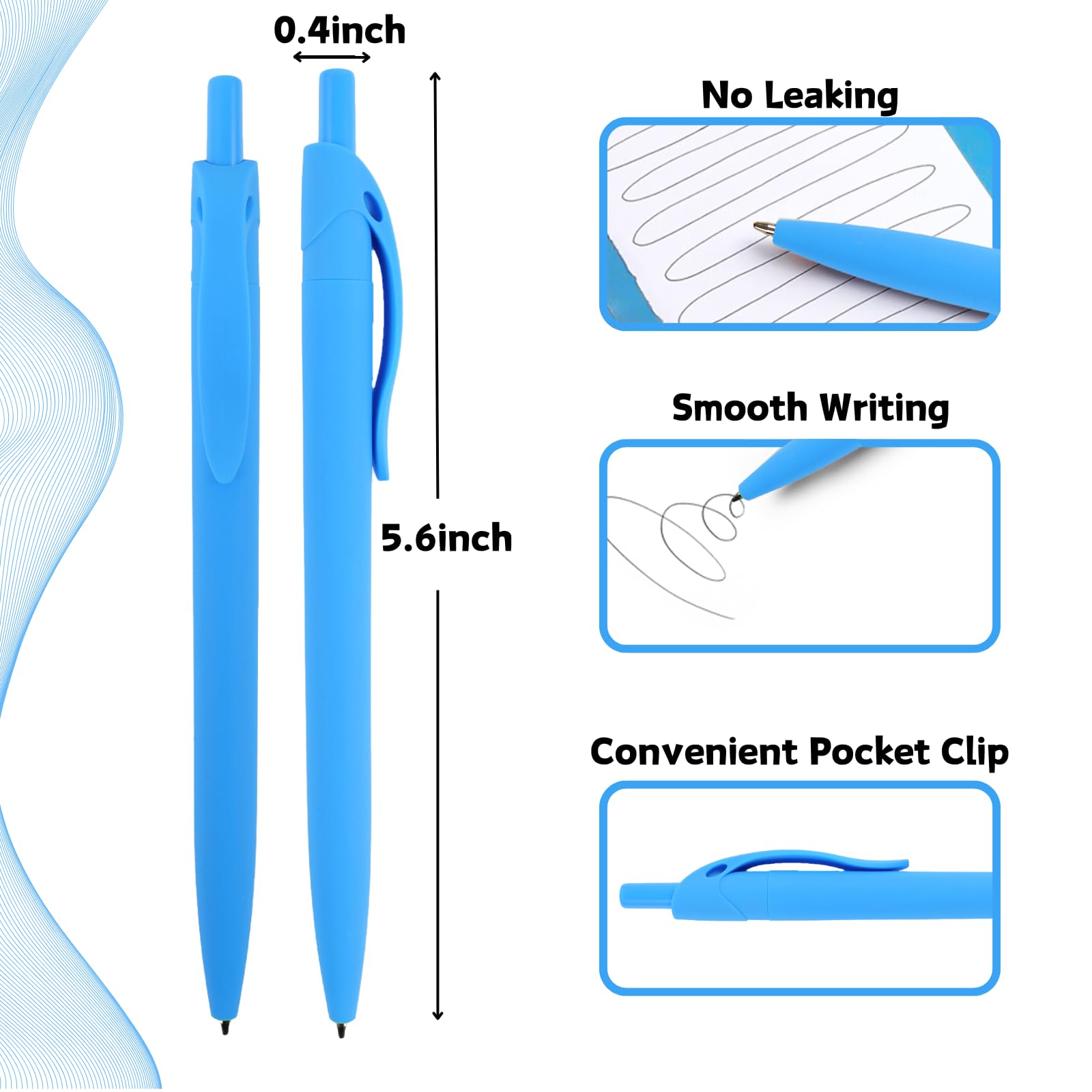 Wiaziert BallPoint Pens, 50 Pack (BLACK Ink),Bulk Pens, Sky Blue Barrel,Click Pens for Office Home
