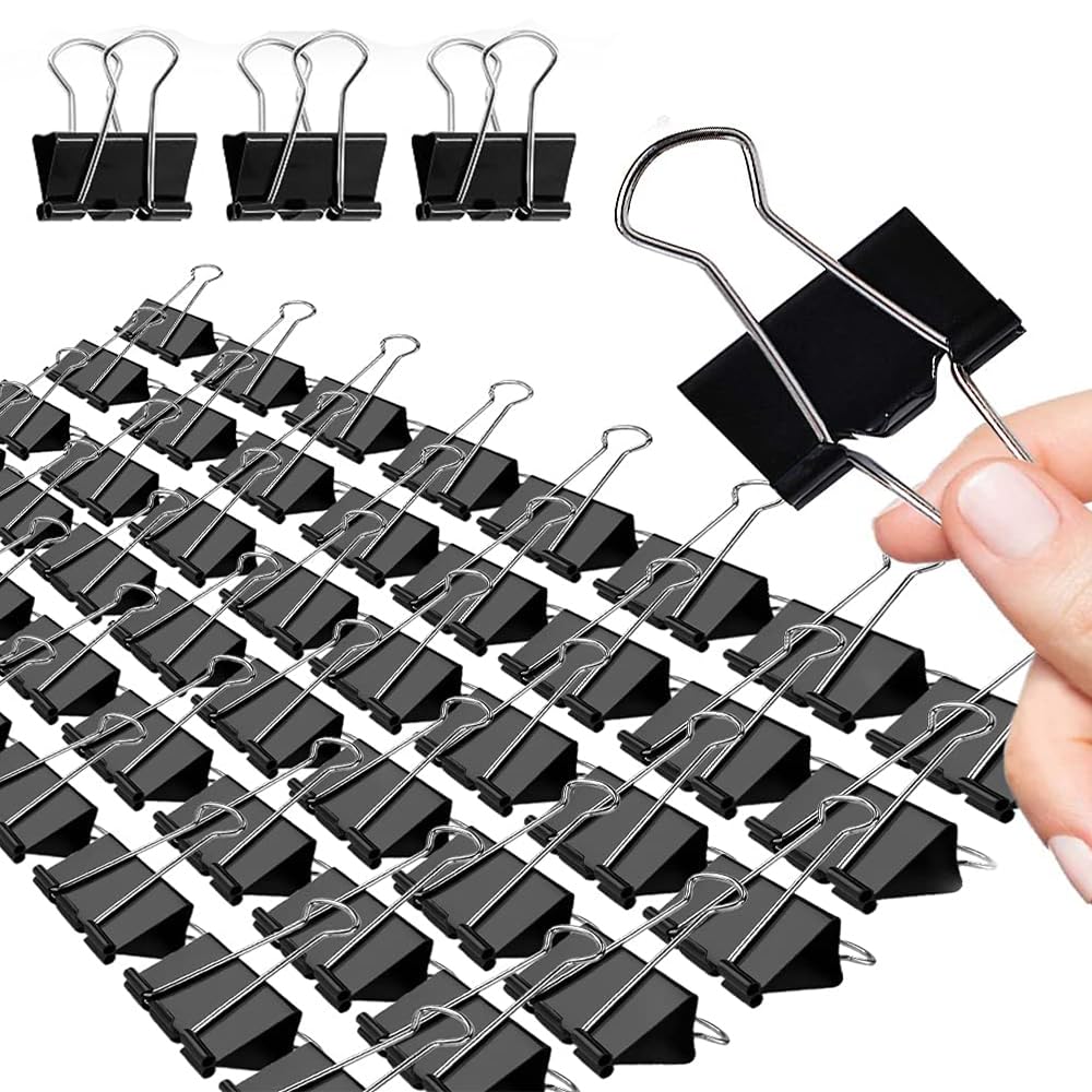 Large Black Binder Clips, 72 Pack, 1.6 Inch, Non-Standard 41mm, Black, Capacity 0.66 Inch, Metal
