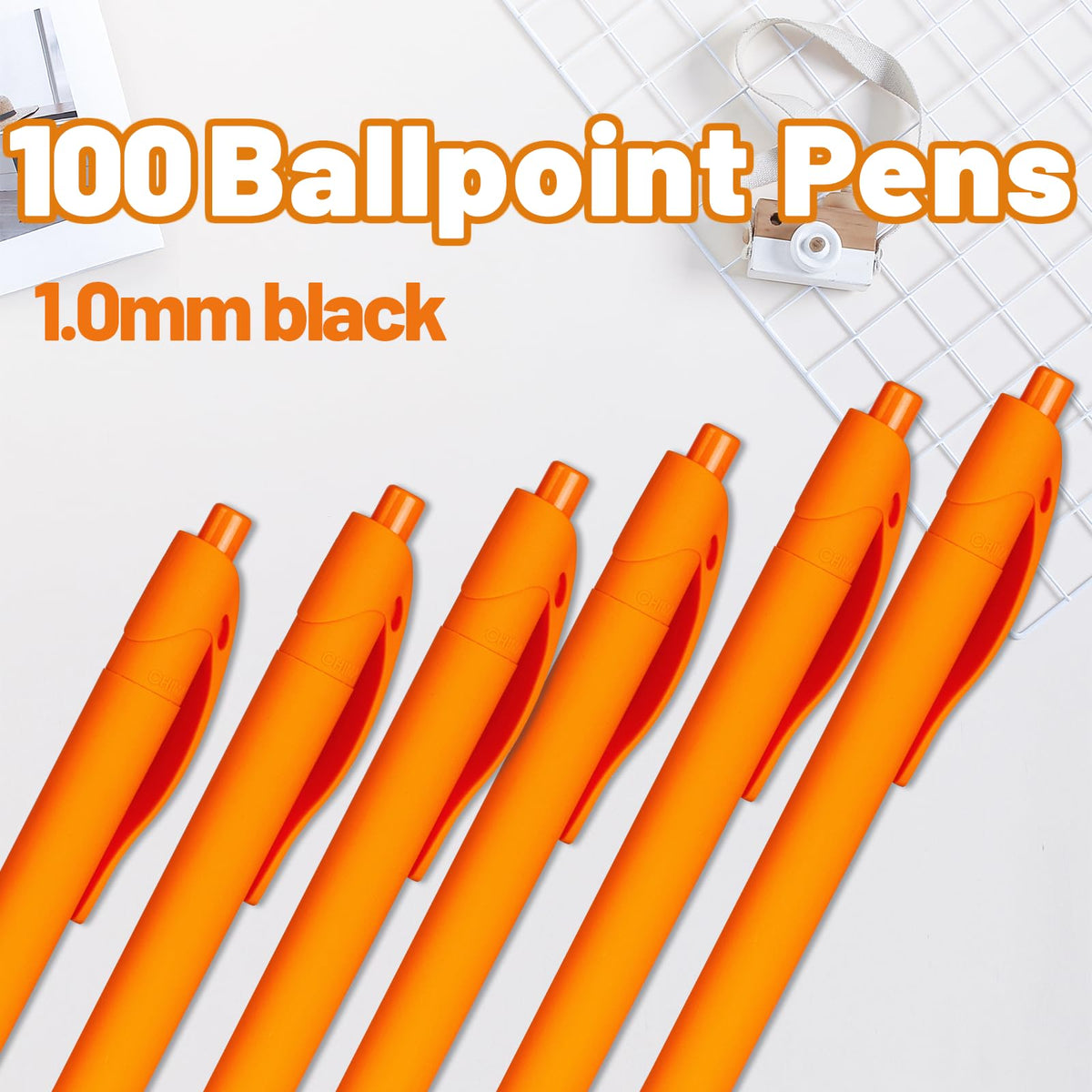 Wiaziert BallPoint Pens, 100 Pack (BLACK Ink),Bulk Pens, Orange Barrel,Click Pens for Office Home