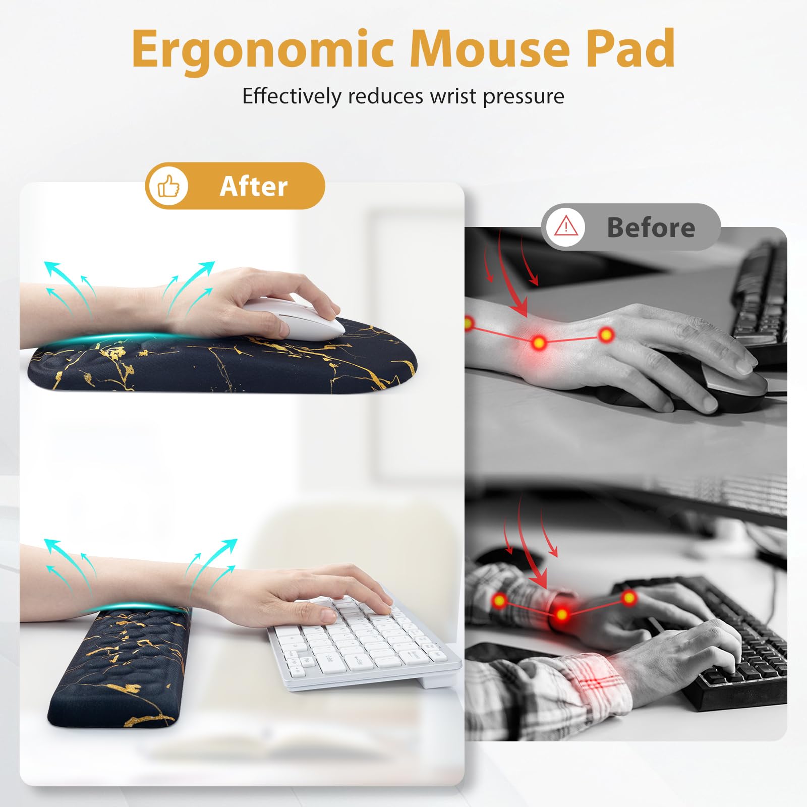 EYROZILL 3 in 1 Ergonomic Wrist Rest for Keyeboard and Mouse, Non-Slip Desk Mouse Pad with Wrist