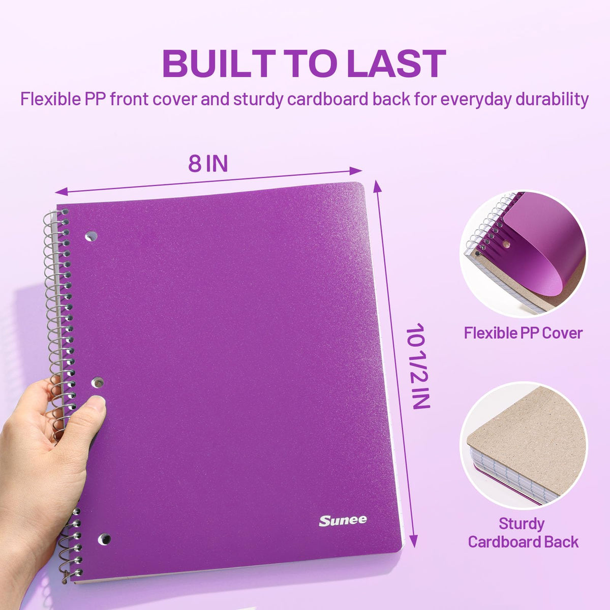 SUNEE Spiral Notebook, 1-Subject, College Ruled Paper, 8" x 10-1/2", 100 Sheets per Notebook
