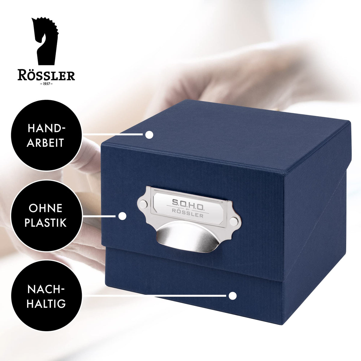Rössler SOHO 165mm x 150mm A4 Photo Box with Handle and Index Holder - Navy Blue
