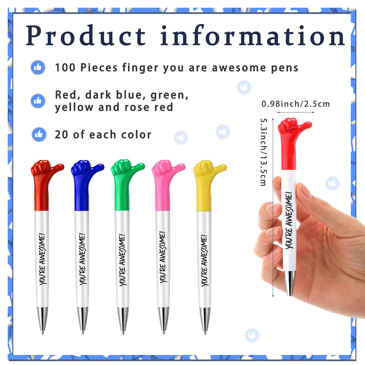 Fumete 100 Pcs You're Awesome Thumbs up Pens Thank You Gifts Inspirational Quotes Fun Employee