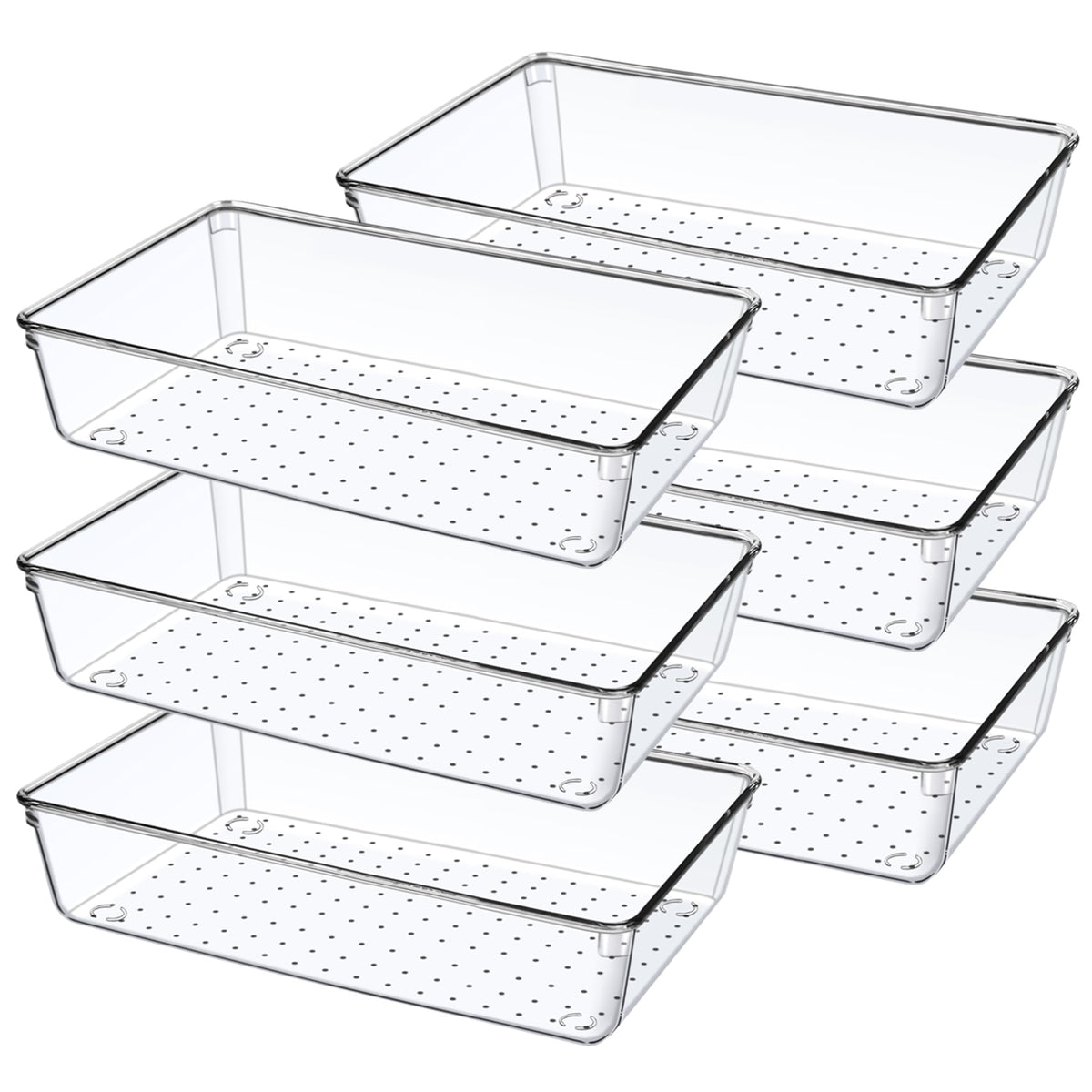 DUHARS 6 Pack Drawer Organizers, Plastic Clear Acrylic Non Slip Non Cracking kitchen drawer