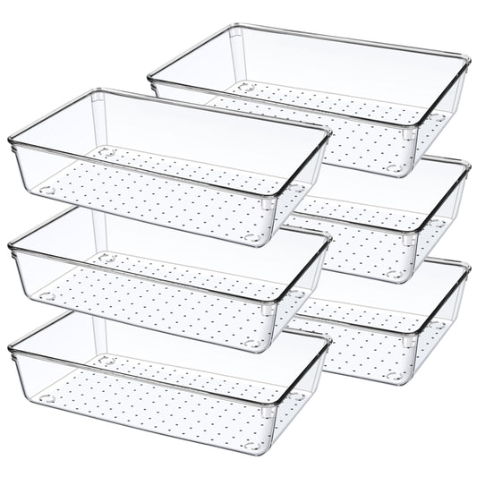 DUHARS 6 Pack Drawer Organizers, Plastic Clear Acrylic Non Slip Non Cracking kitchen drawer