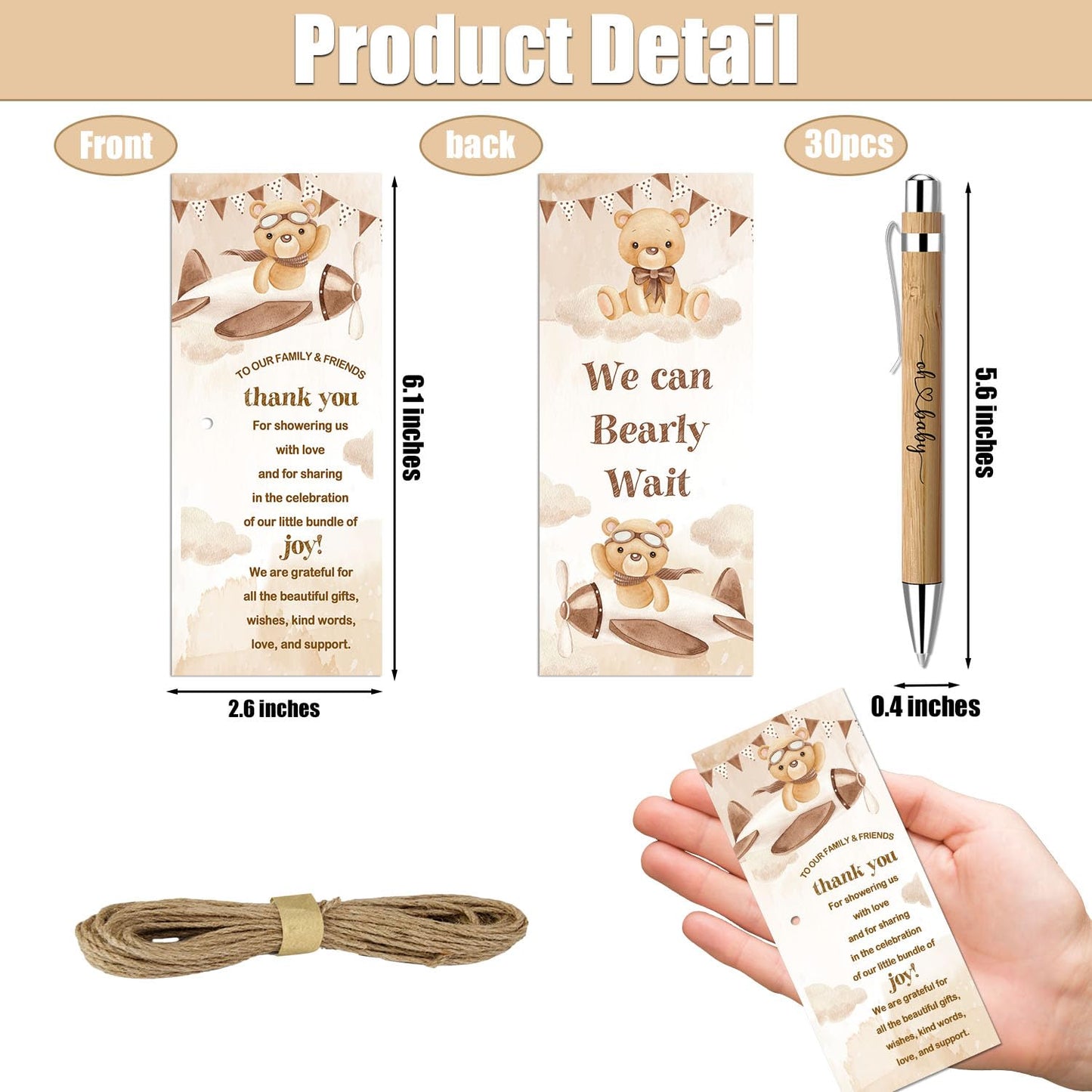 Toerifer Baby Shower Favors for 30 Guests, Baby Shower Set Gift Included 30 Pcs Bamboo Pens 30 Pcs