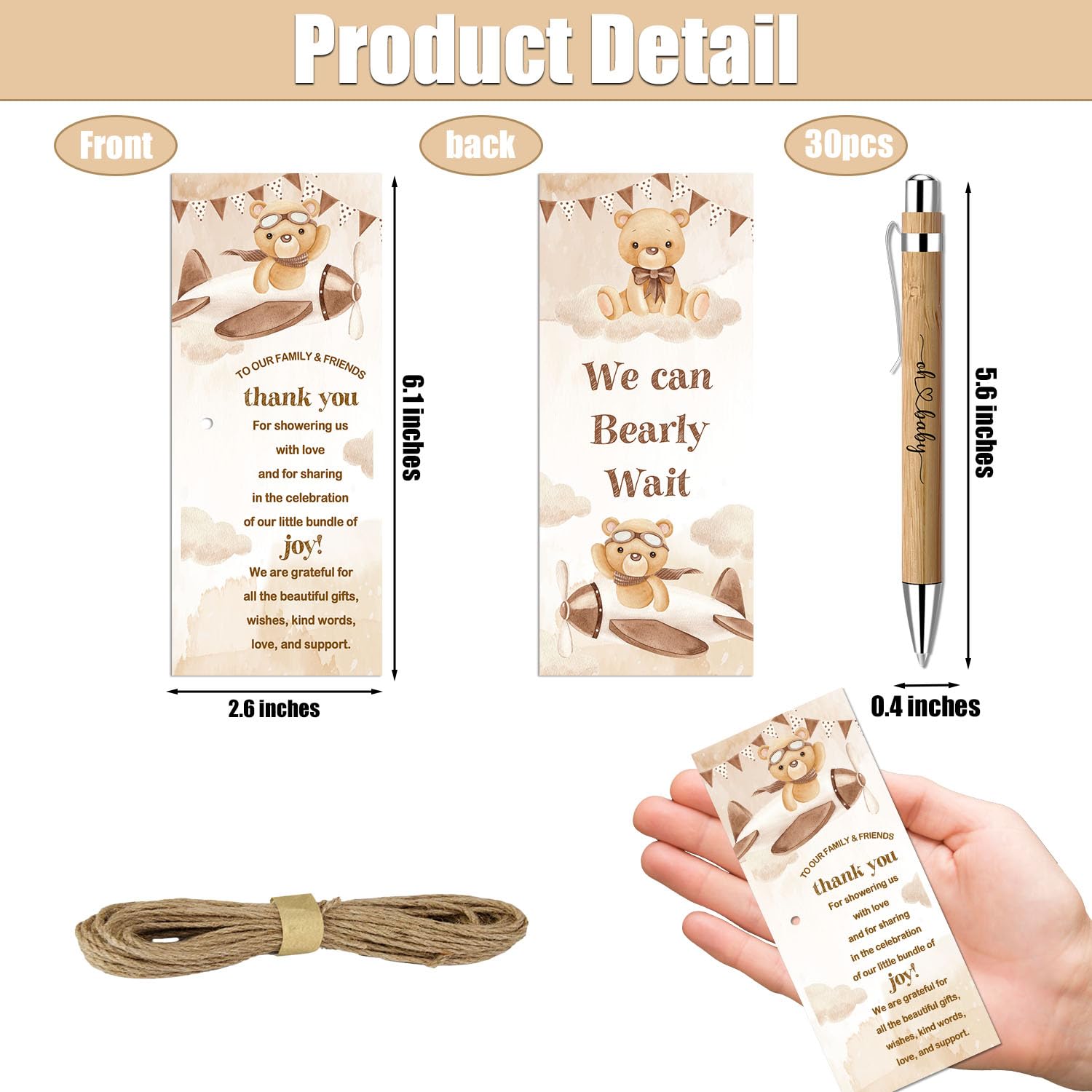Toerifer Baby Shower Favors for 30 Guests, Baby Shower Set Gift Included 30 Pcs Bamboo Pens 30 Pcs