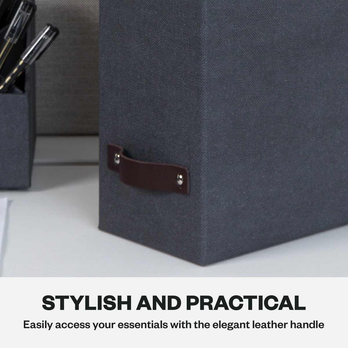 Bigso Estelle Fibreboard Magazine Holder with Leather Handle - Magazine File Holder and Organizer