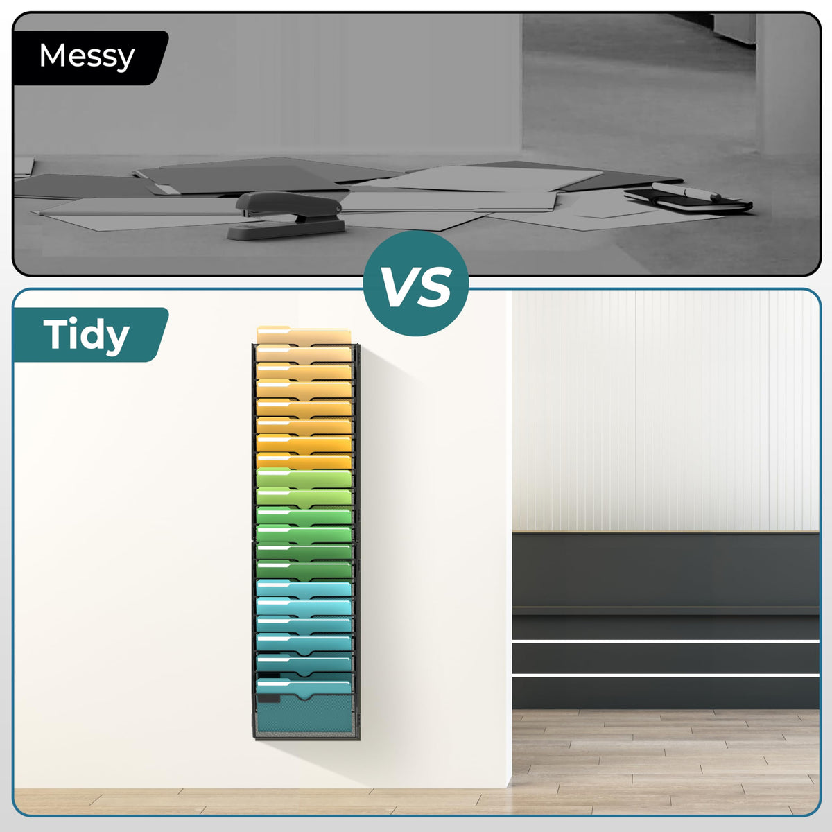 SUPEASY 20 Tier Wall File Organizer, Hanging Wall Mounted Mail Organizer with Label Slots, Metal