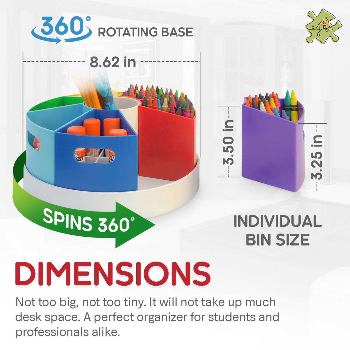 PUZZLE EZ Kids Art Supply Storage Organizer with Dividers – 8.6" Rotating Lazy Susan Caddy for