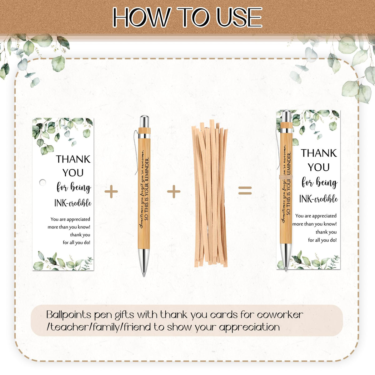 Yeaqee 36 Sets 36 Sets Bamboo Pens with Thank You Card, Your Reminder