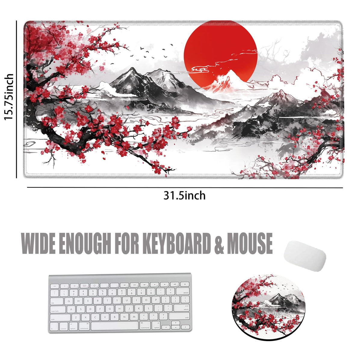 Large Mouse Pad Japanese Cherry Blossom Desk Pad Gaming Mousepad XXL Desk Mat 31.5''X15.75''