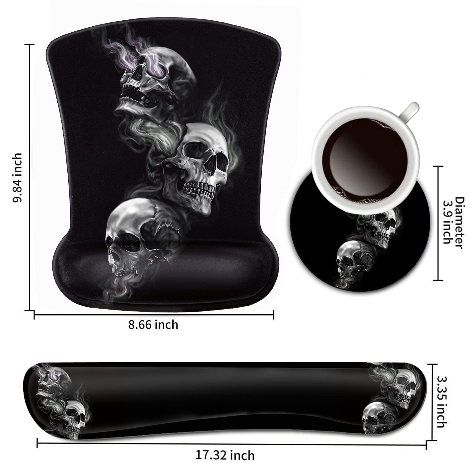 Keyboard Wrist Rest and Mouse Pad Wrist Support Set,Smoking Skull Ergonomic Gel Mouse Pad,Easy