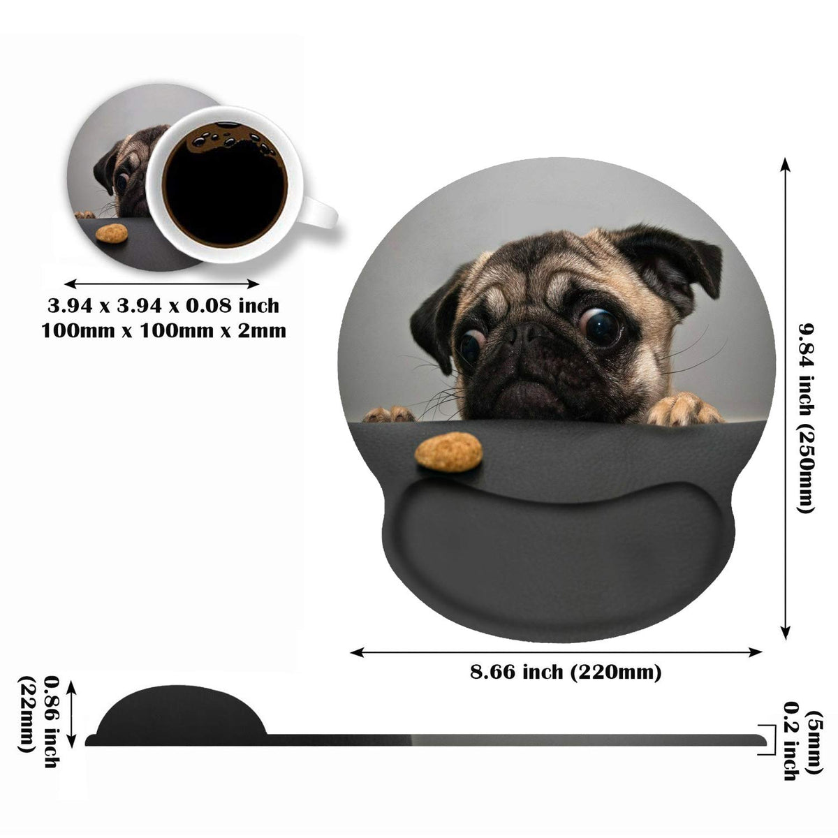 LOWORO Ergonomic Mouse Pad Wrist Support with Coasters Set, Cute Large Wrist Rest Pad with Non-Slip