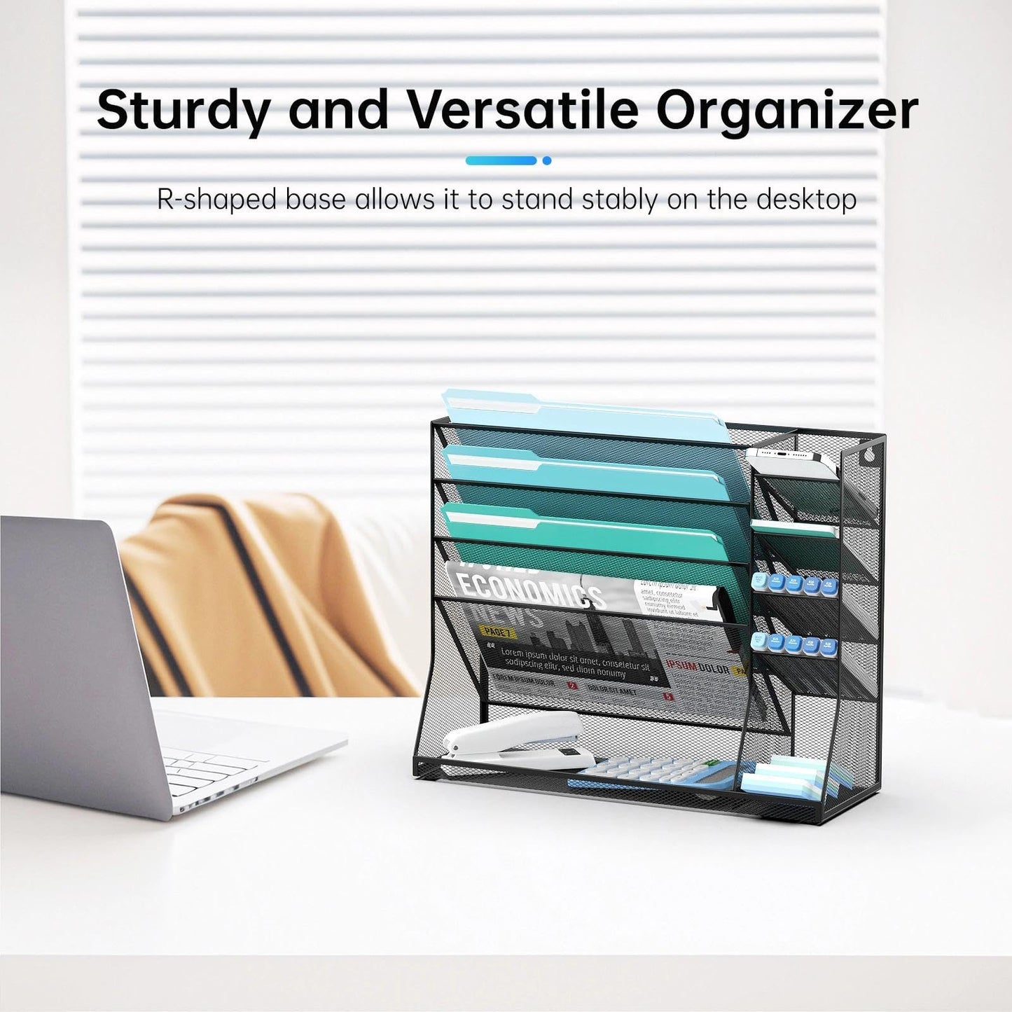 5-Tier Wall File Organizer and Wall File Holder with Bottom Tray, Black