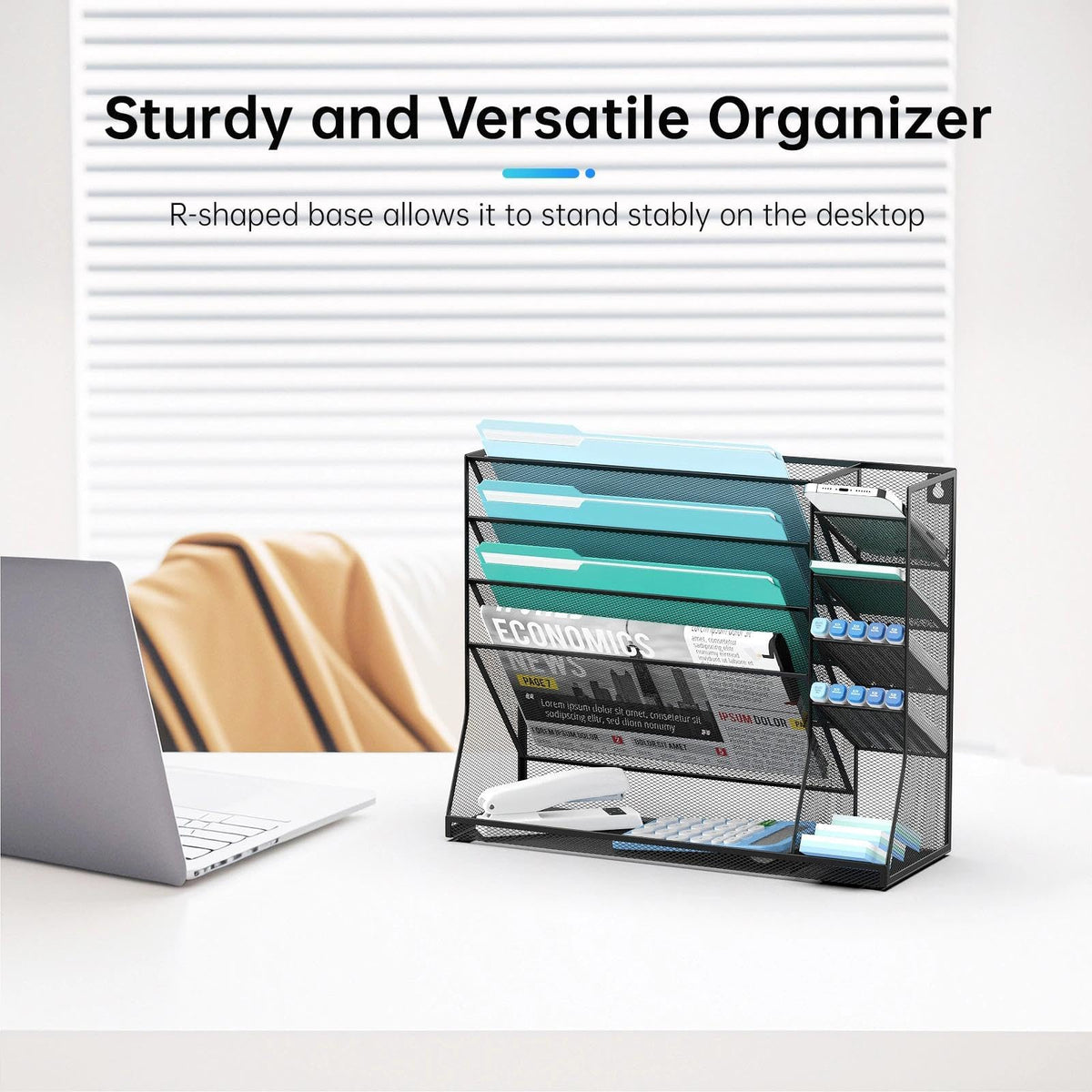 5-Tier Wall File Organizer and Wall File Holder with Bottom Tray, Black