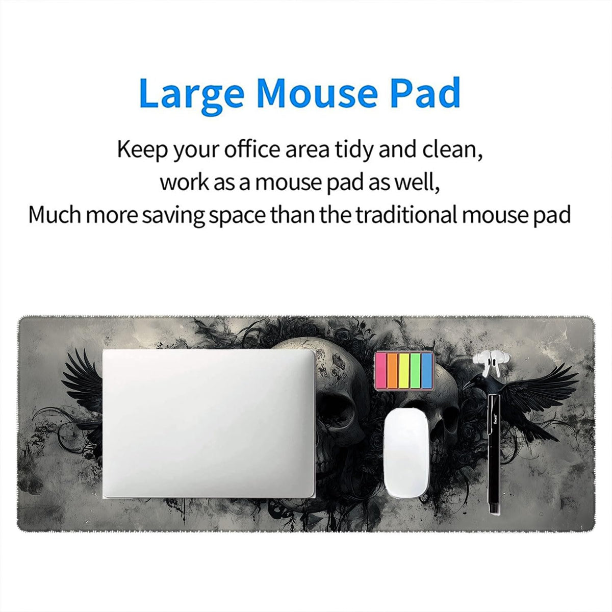 Ghost Skull Fog Desk Pad Mouse Pad Dark Skull Crow XL Mouse Pad Large Mousepad Extended Laptop