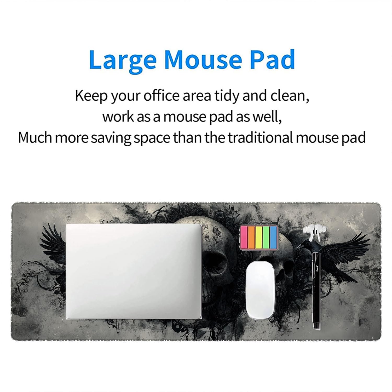 Ghost Skull Fog Desk Pad Mouse Pad Dark Skull Crow XL Mouse Pad Large Mousepad Extended Laptop