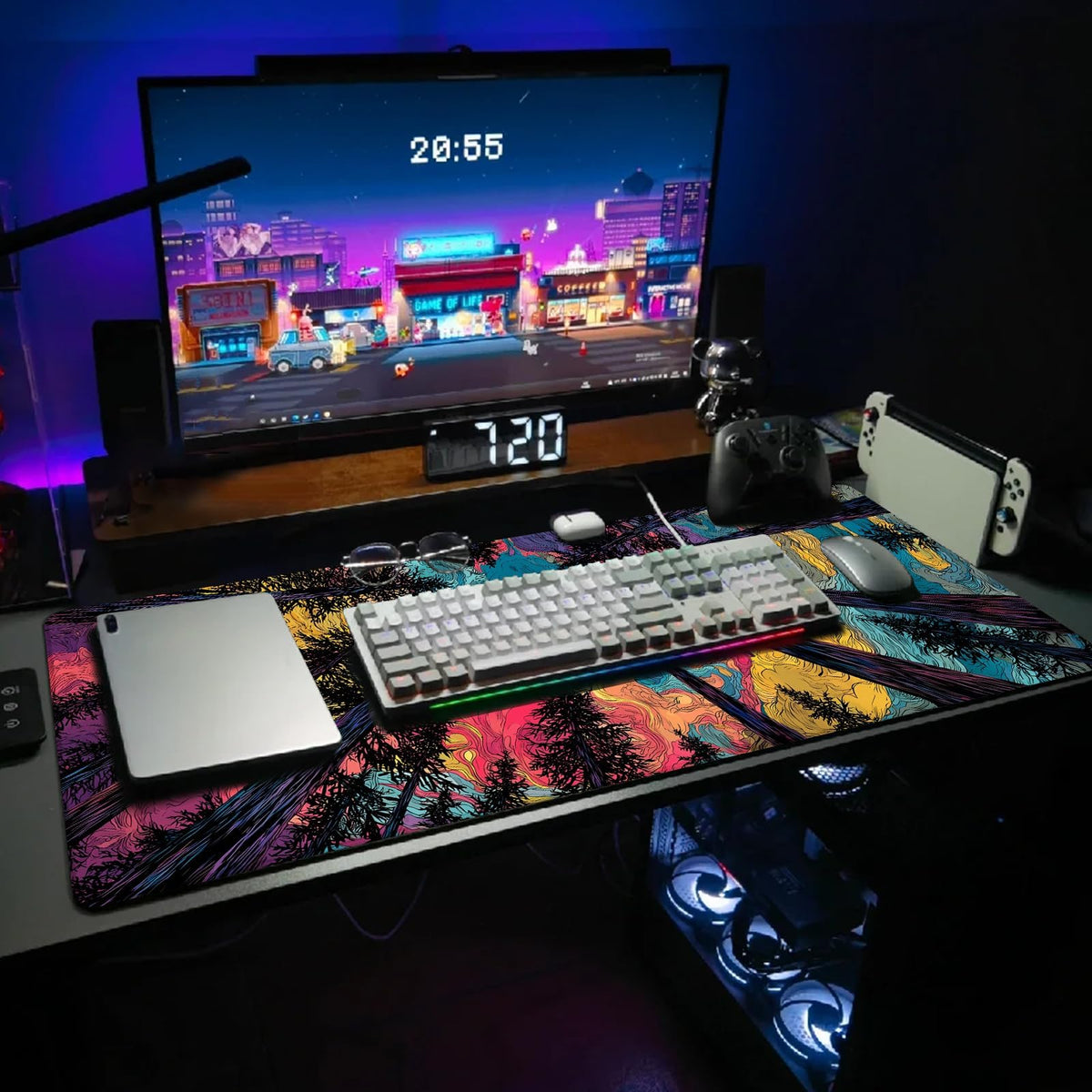 Extended Gaming Mouse Pad, Large Mouse Mat 3 mm Nature Rubber Base Mousepad with Stitched Edges