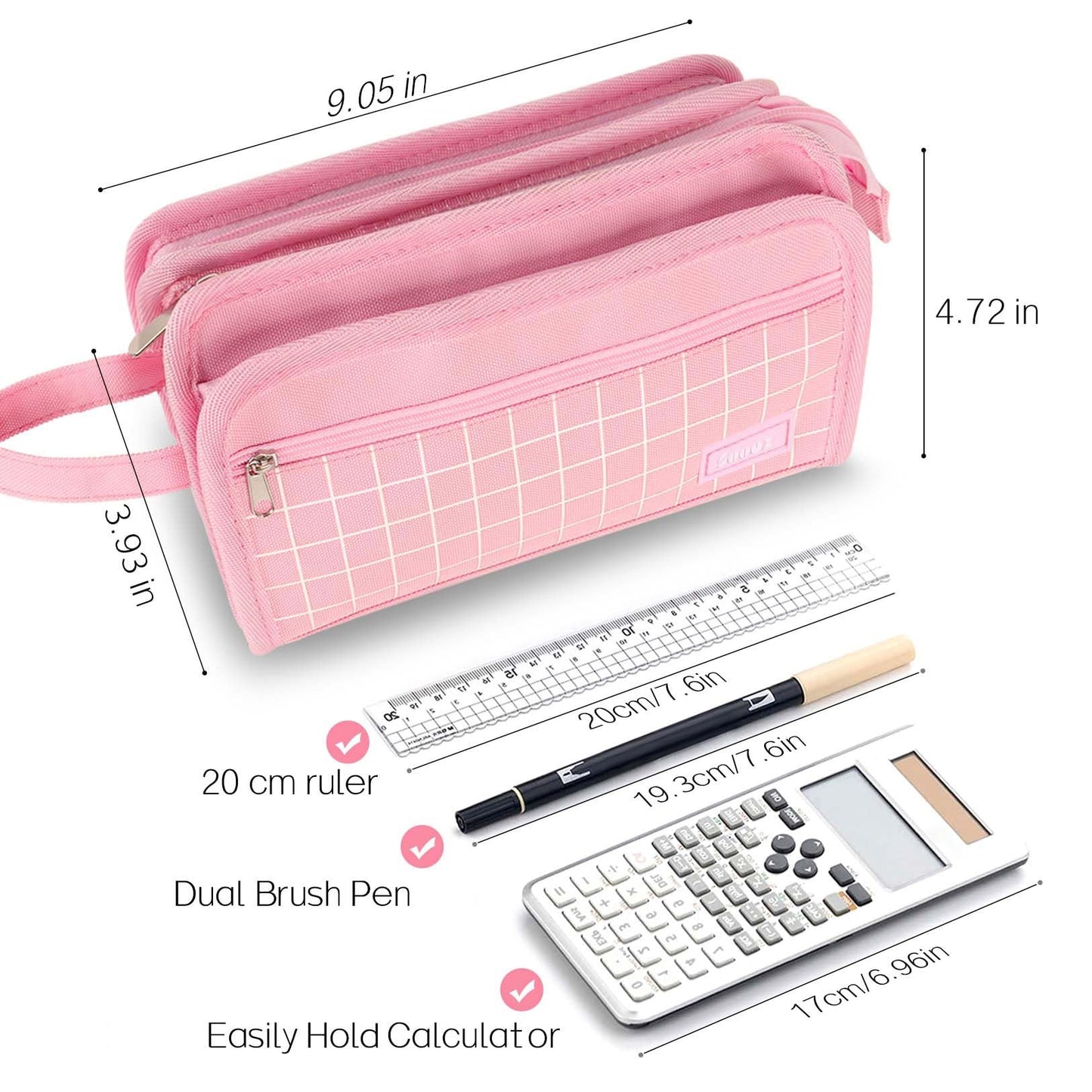 Sooez Big Pencil Case, Pencil Pouch, Pencil Bag, Pencil Box,Celadon & Plaid