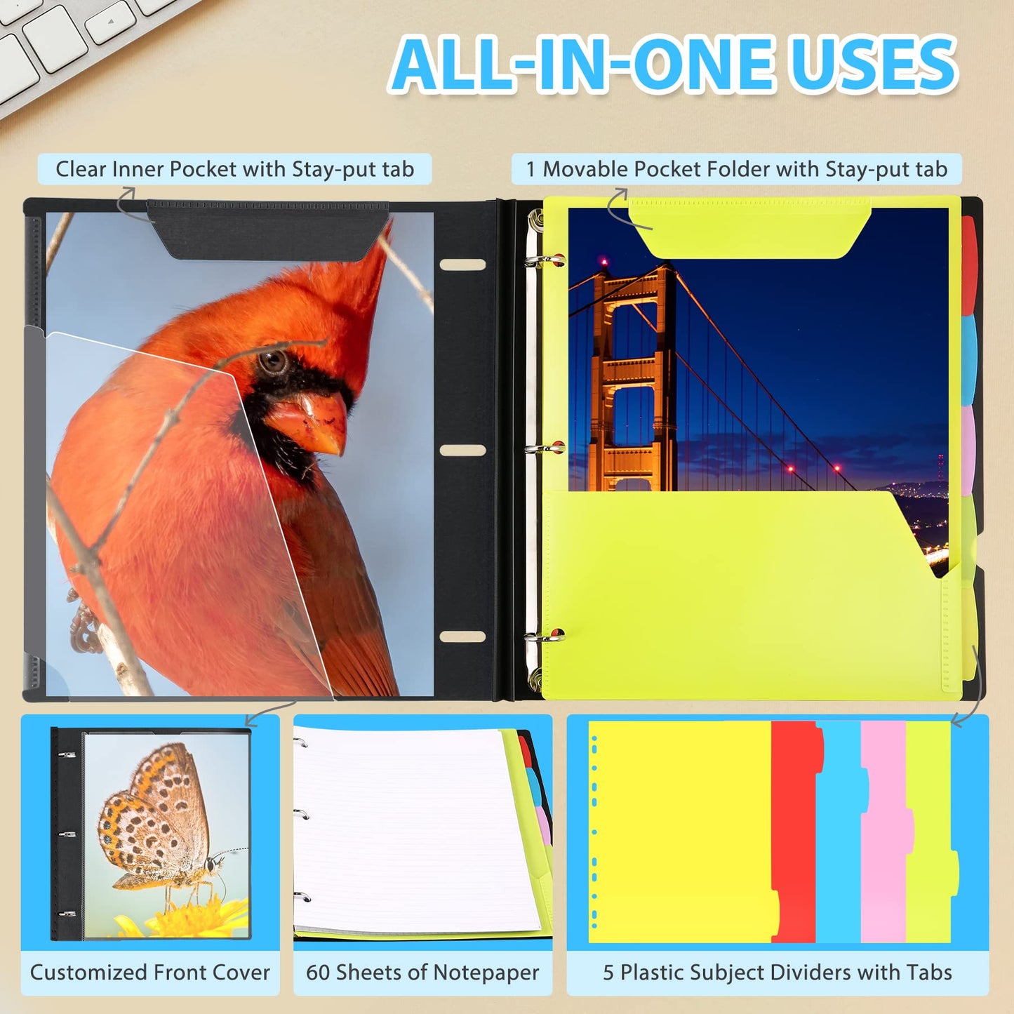 WOT I 2-Pack Telescoping 3 Ring Binder Notebooks, Black