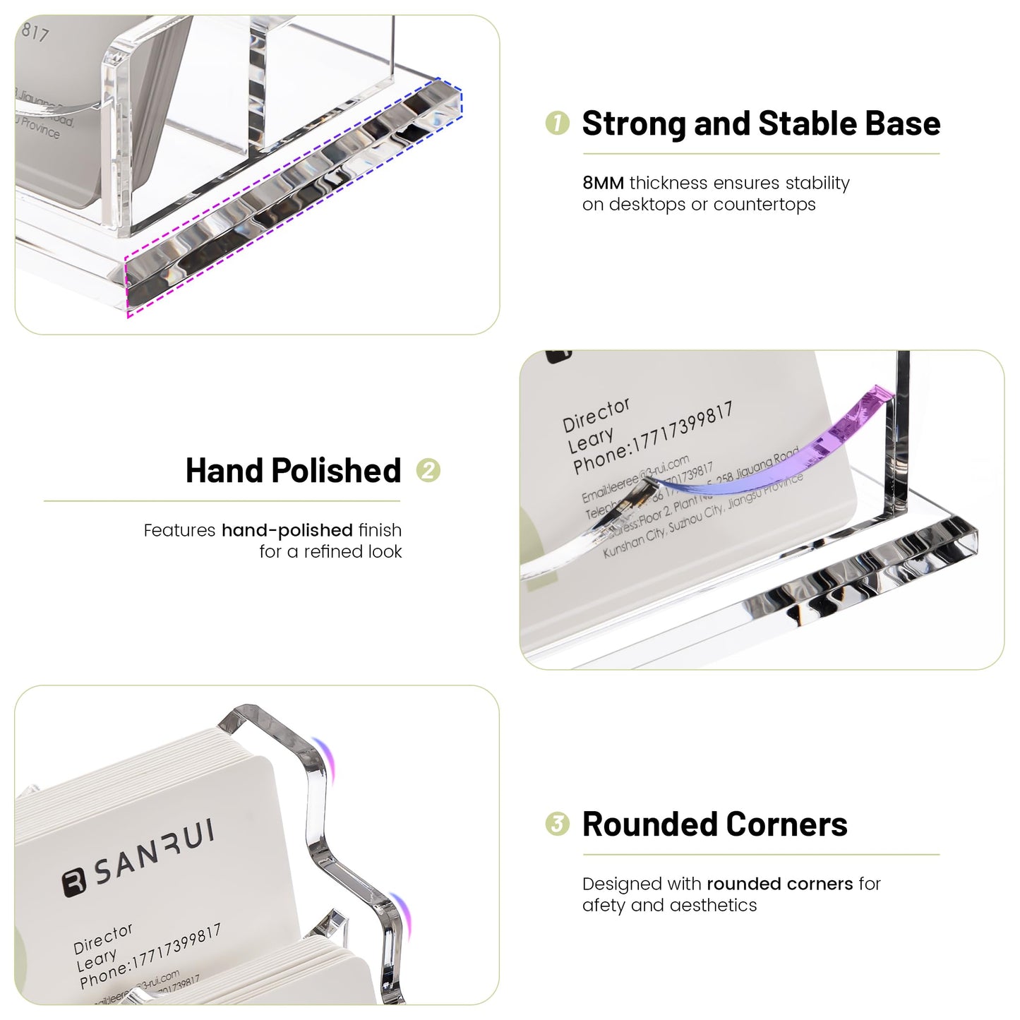 SANRUI Acrylic Business Card Holder for Desk, 2 Tier 4 Slot Horizontal