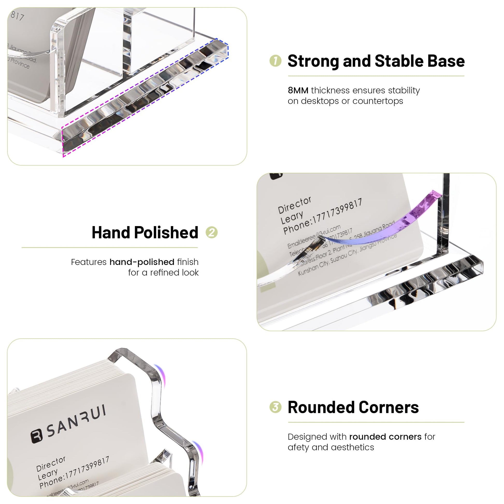 SANRUI Acrylic Business Card Holder for Desk, 2 Tier 4 Slot Horizontal