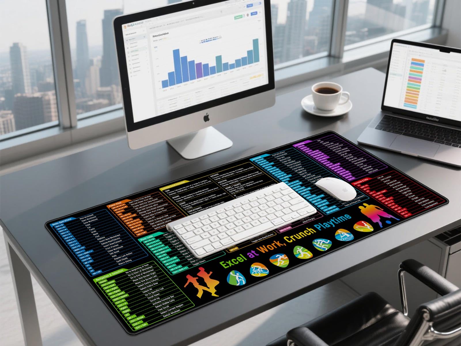 JIALONG Excel Mouse Pad Shortcuts - Excel Formulas Cheat Sheet Desk Pad, Anti-Slip Large Desk Mat