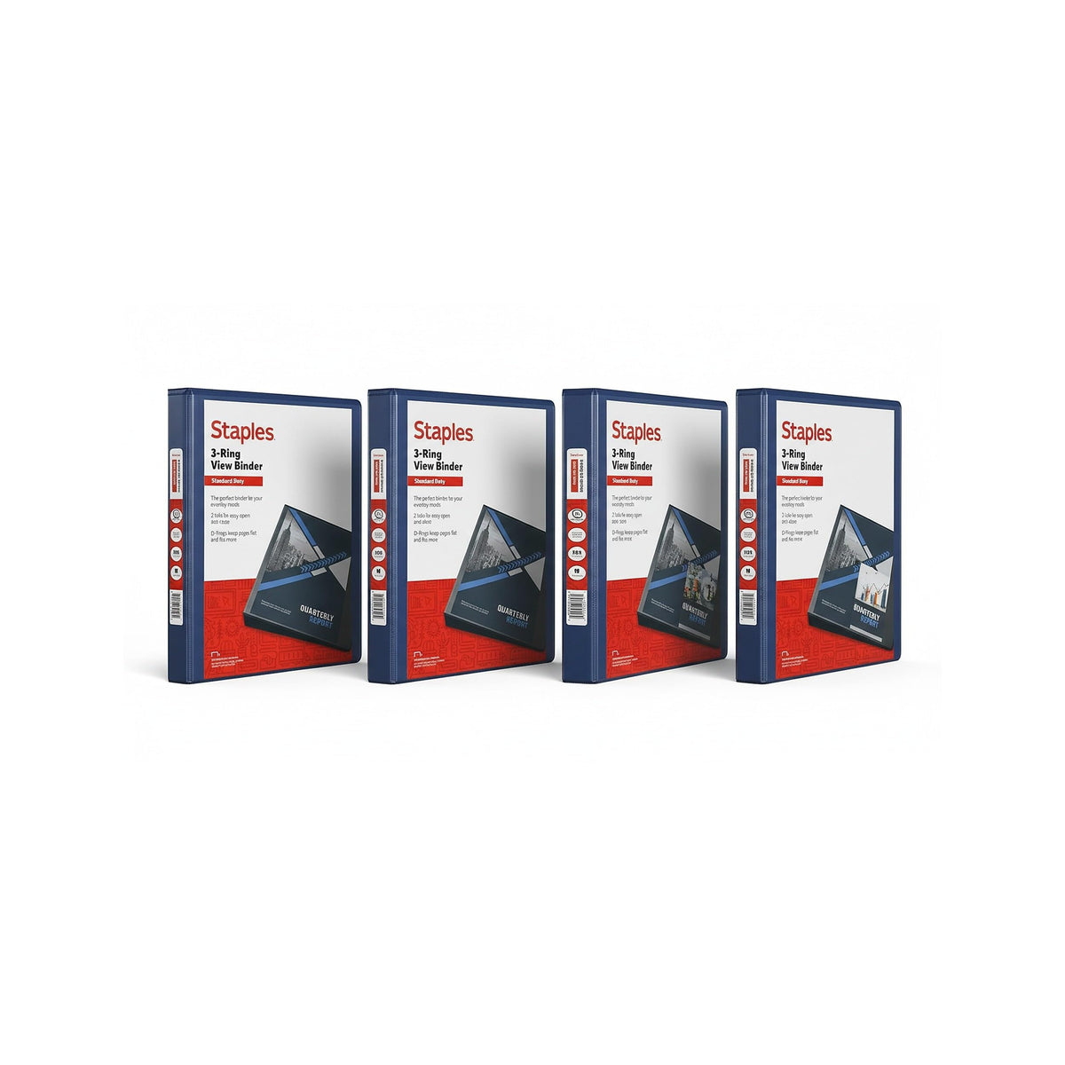 Staples 1/2" 3-Ring View Binder, D-Ring, Navy Blue, 4/Pack