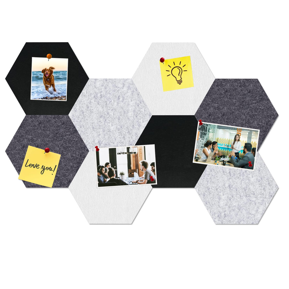 HULAVO Large Hexagon Felt Cork Board Tiles, Self Adhesive DIY Felt Bulletin Board Pin Board with 35