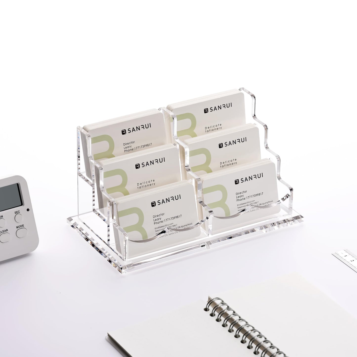 SANRUI Clear Acrylic Desk Business Card Holder, 6 Horizontal Slots