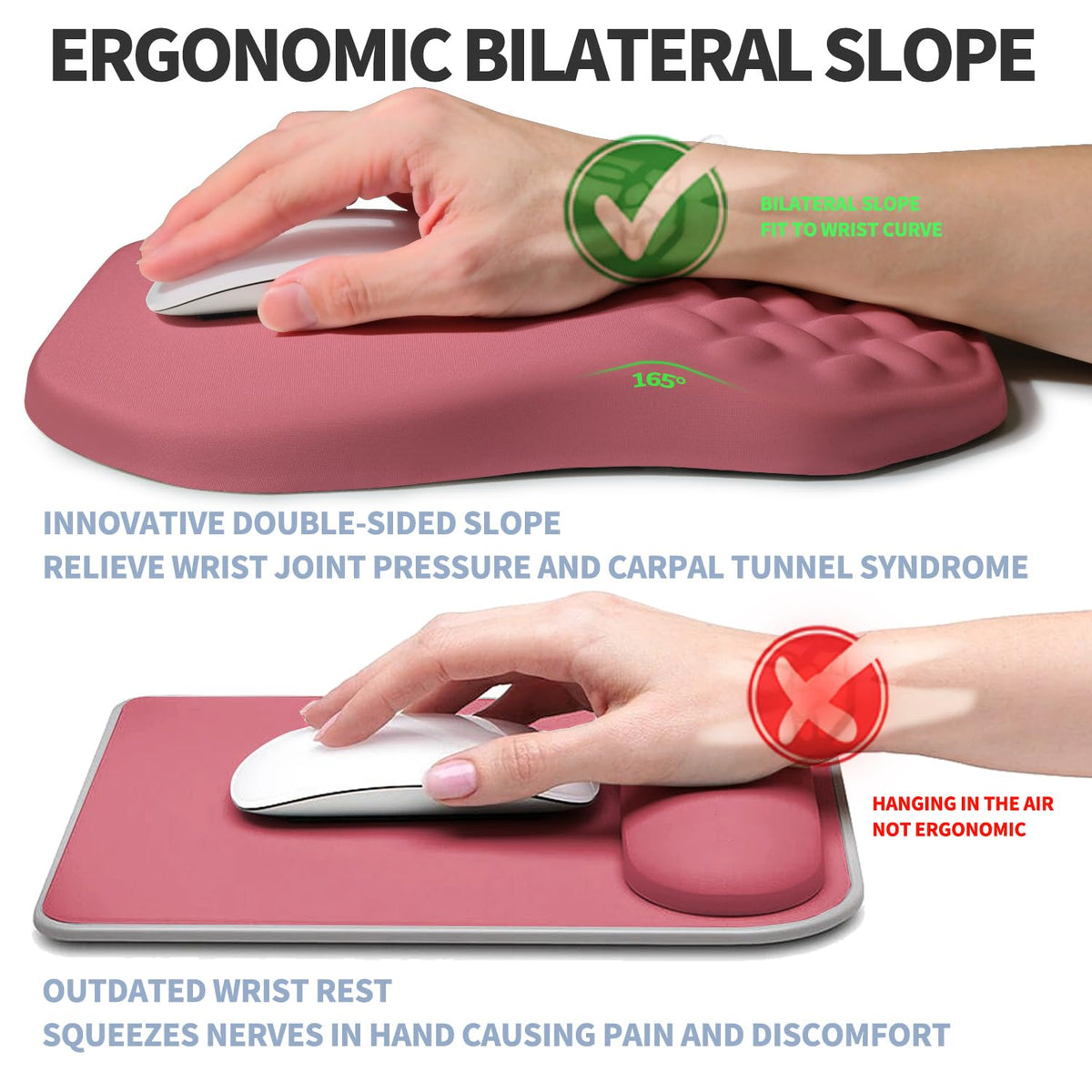 Gleamtide Ergonomic Raised Mouse Pad Wrist Support with Bilateral Slope Memory Foam Mousepad for
