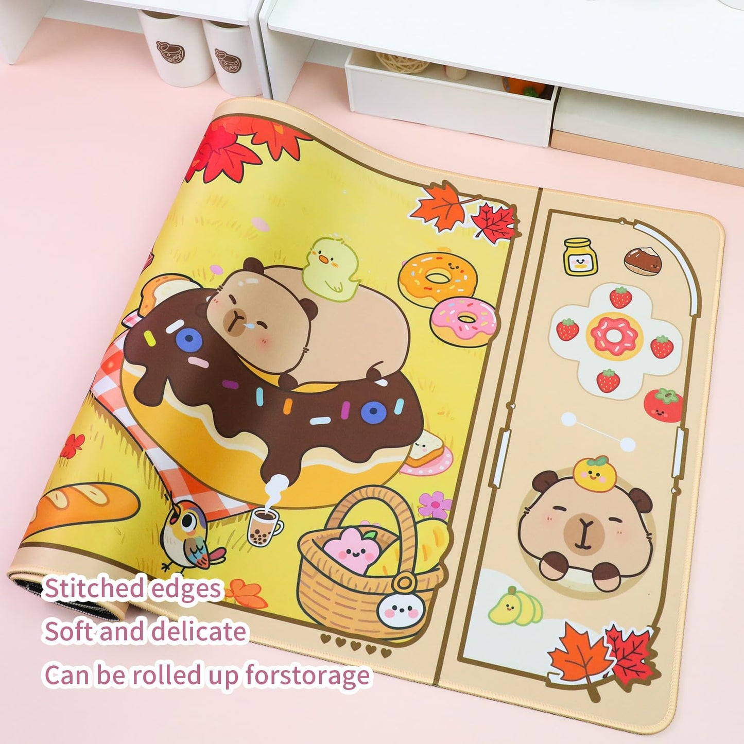 PERFECTSIGHT Cute Capybara Desk Pad Kawaii Desk Mat, Large Gaming Mouse Pad, Funny Deskmat