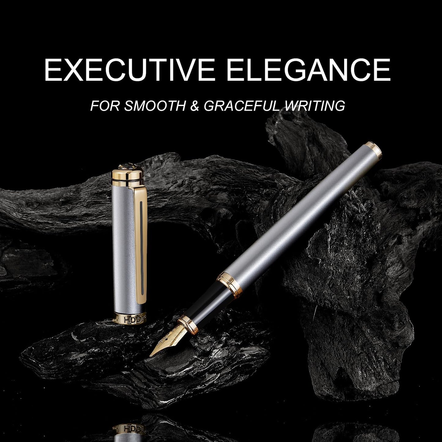 HDDNB Silver Luxury Fountain Pen Set for Men and Women with Gift Box, 24K Gold Finish and Gilded