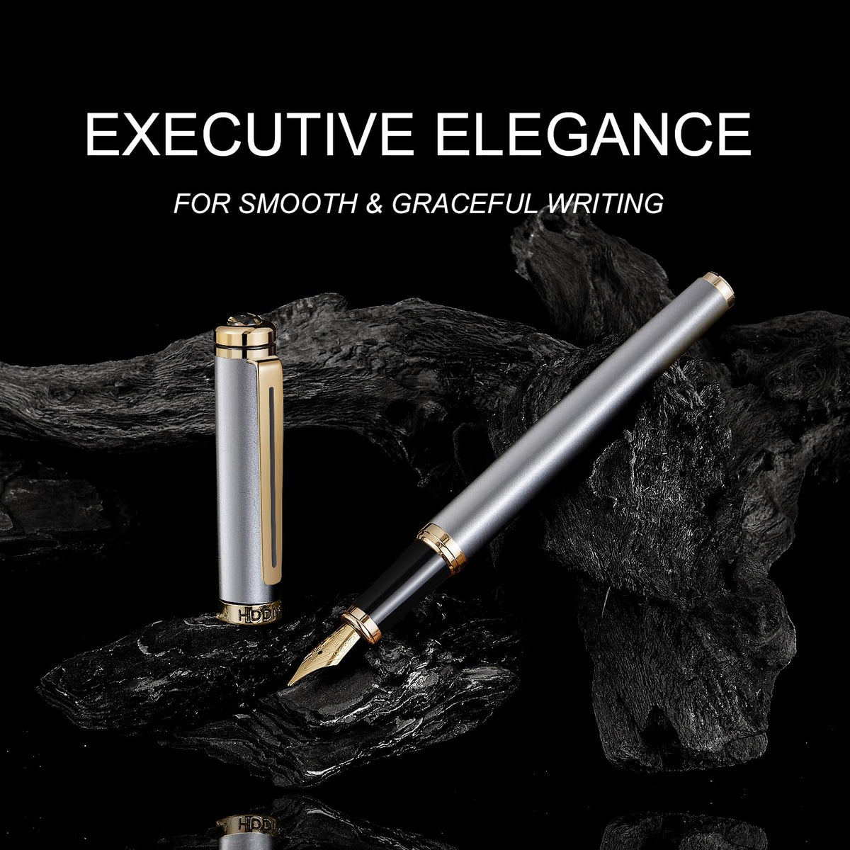 HDDNB Silver Luxury Fountain Pen Set for Men and Women with Gift Box, 24K Gold Finish and Gilded