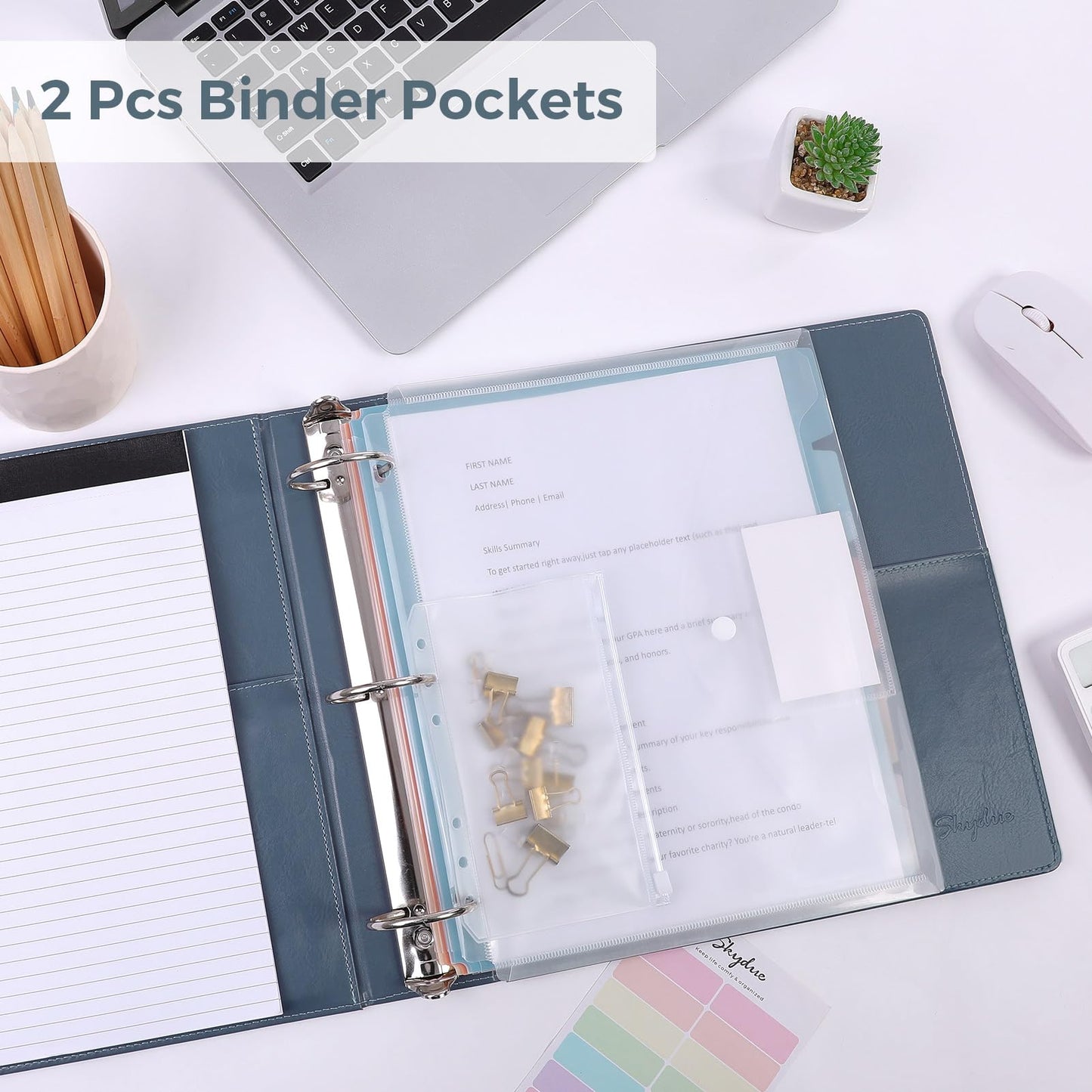 SKYDUE 3 Ring Binder with Clipboard, 2 Inch Heavy Duty Binder, PU Clipboard Binder with Notepad & 5