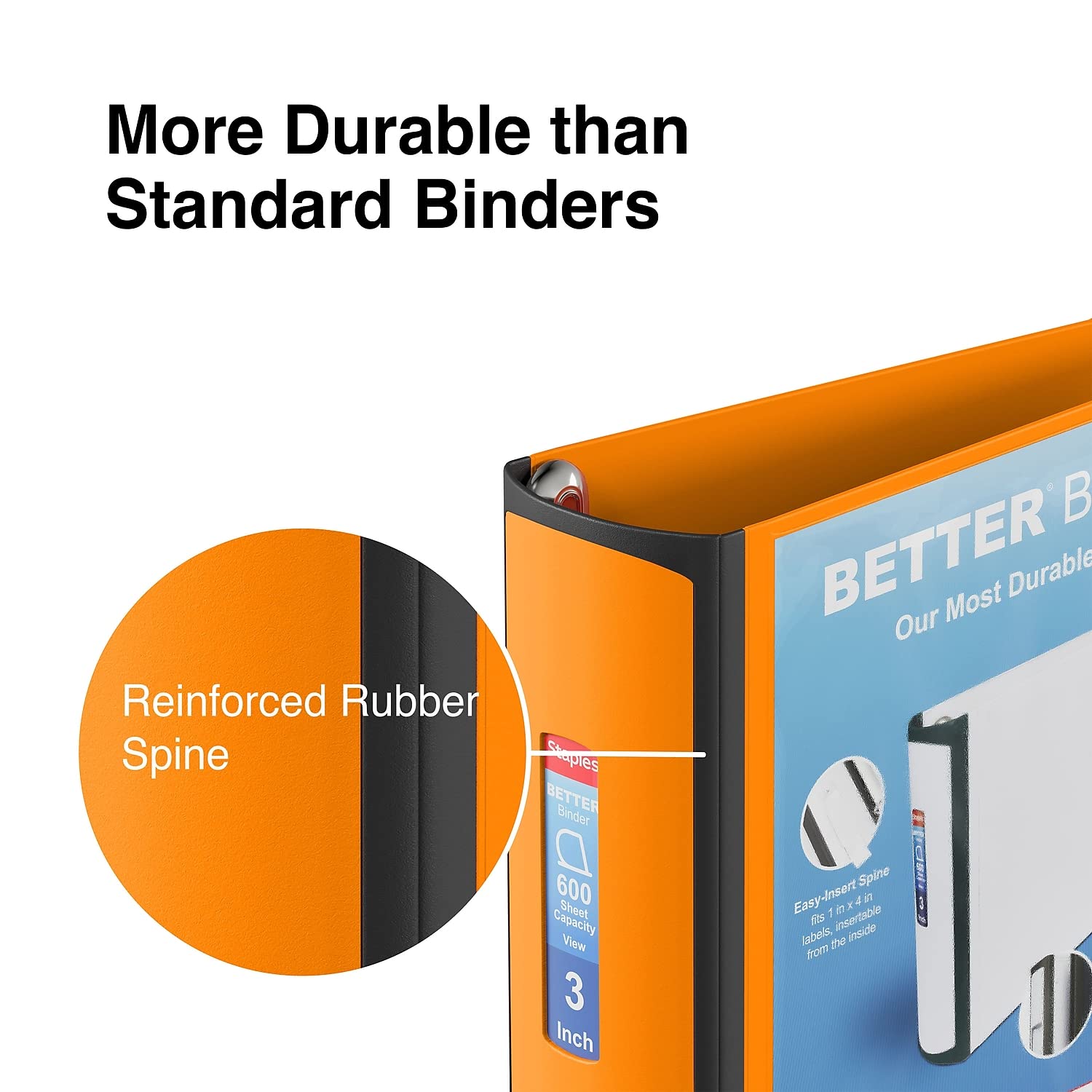 Staples Better Binder, 3 Inch 3-Ring, Orange, Locking Rings, 2-Pk