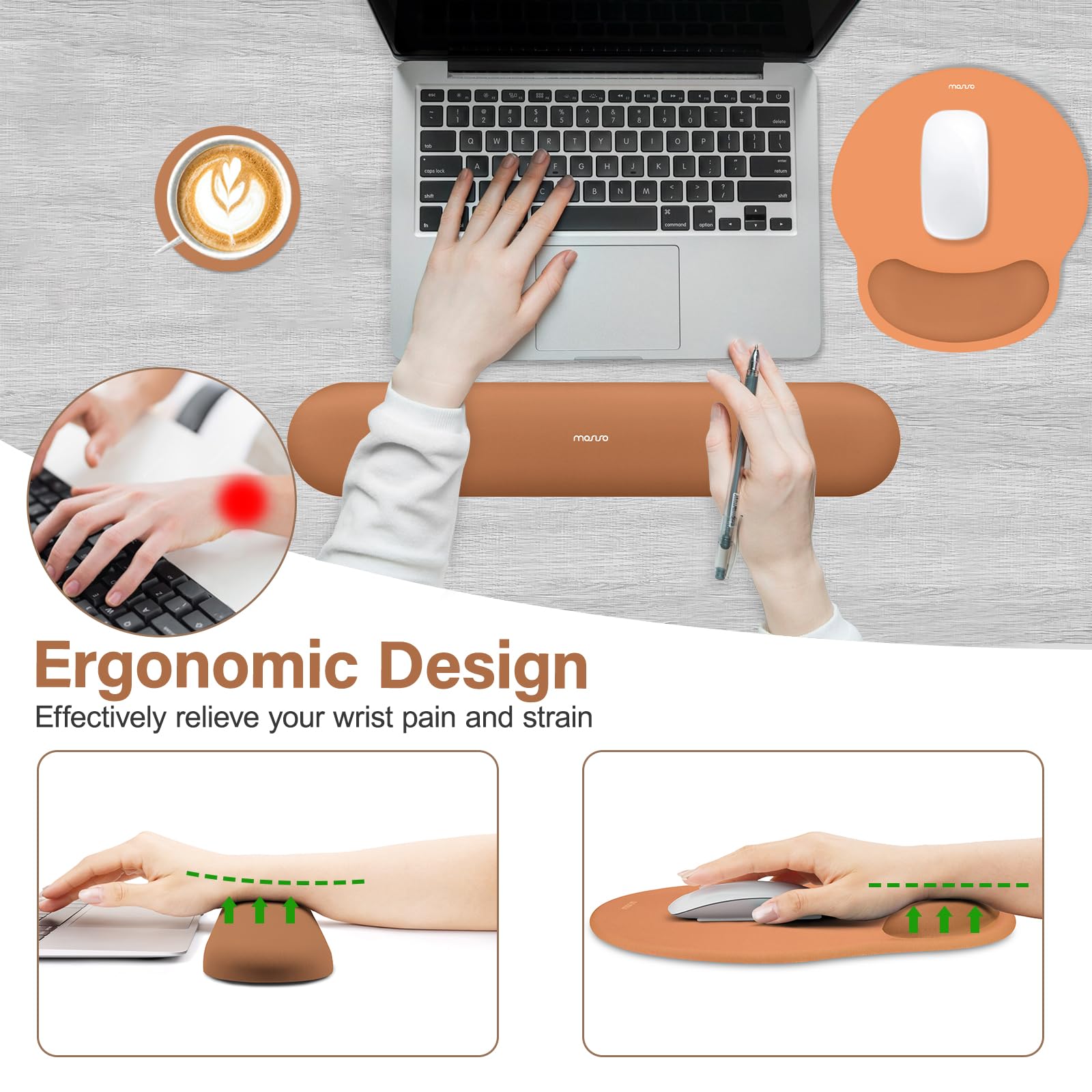 MOSISO Wrist Rest Support for Mouse Pad&Keyboard Set, Cosmic Orange