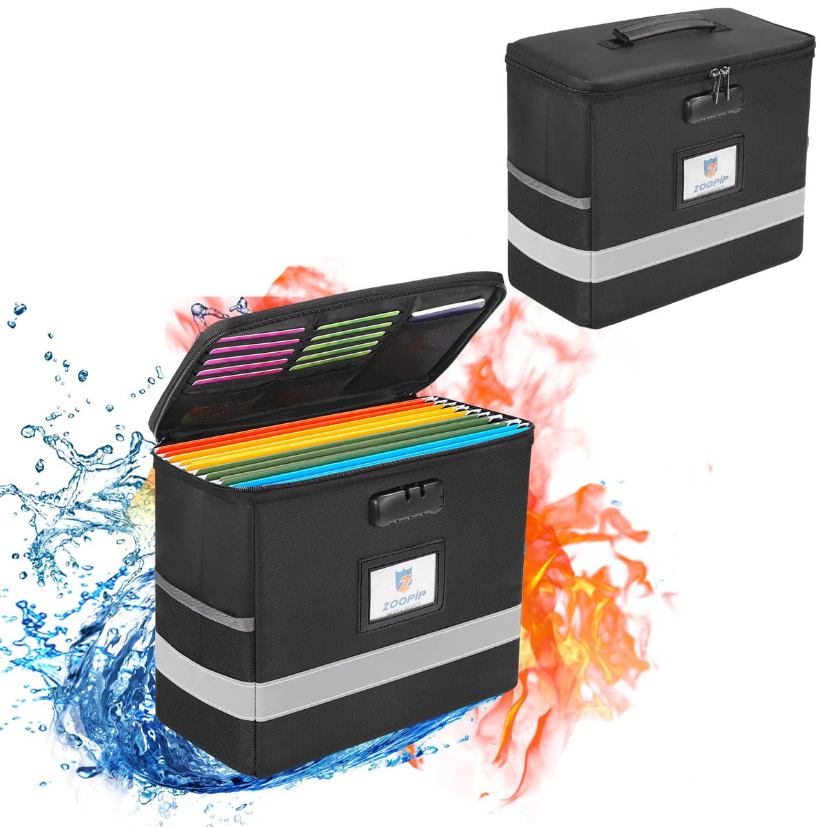 ZOOPIP Fireproof File Box with Lock, Document Organizer, 2 Pack, Black