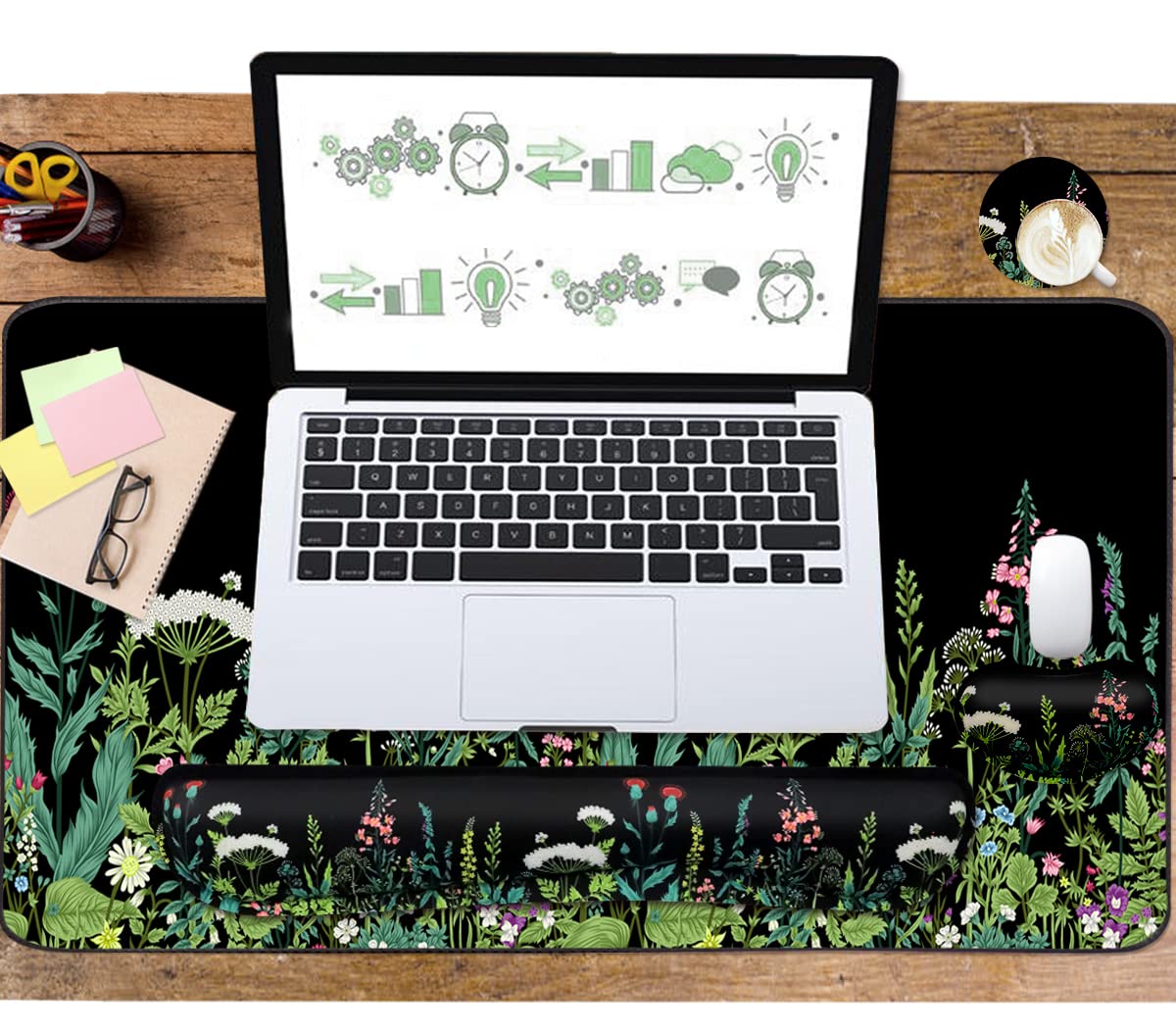 Keyboard Mouse Pad Set, Extended Mouse Pad+Keyboard Wrist Rest Support, Memory Foam Ergonomic Easy