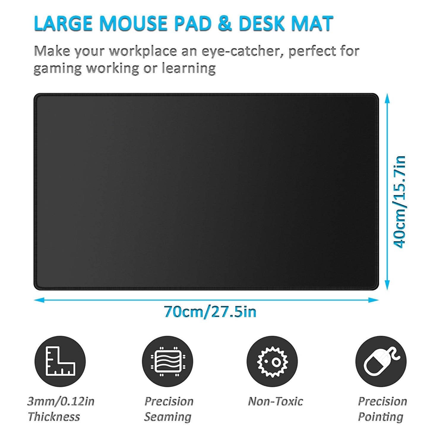 LL-COEUR Black XXL Laptop Mouse Mat 27.5x15.7x0.12inch, Large Desk Protector Pad with Non-Slip