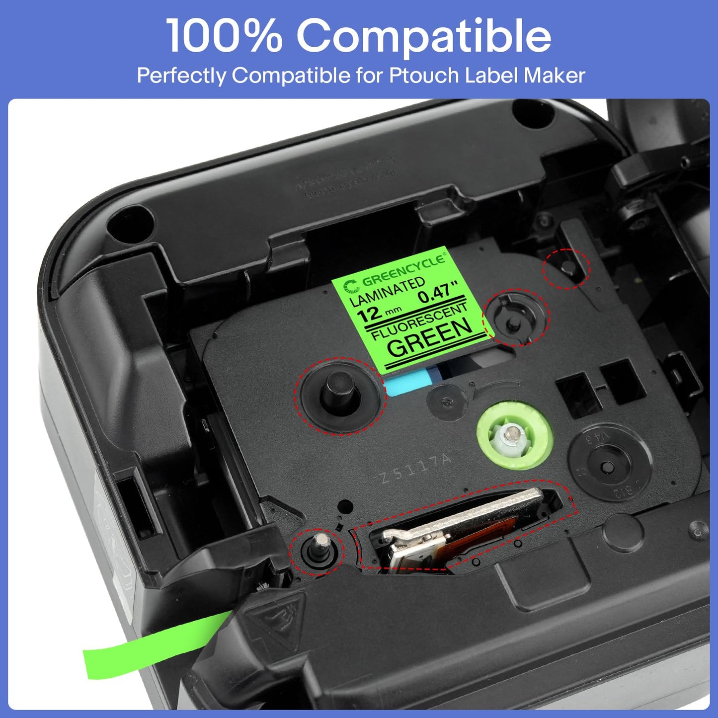 GREENCYCLE Compatible for TZ TZE D31 TZe-D31 AZE D31 0.47 Inch 1/2" Black on Fluorescent Green