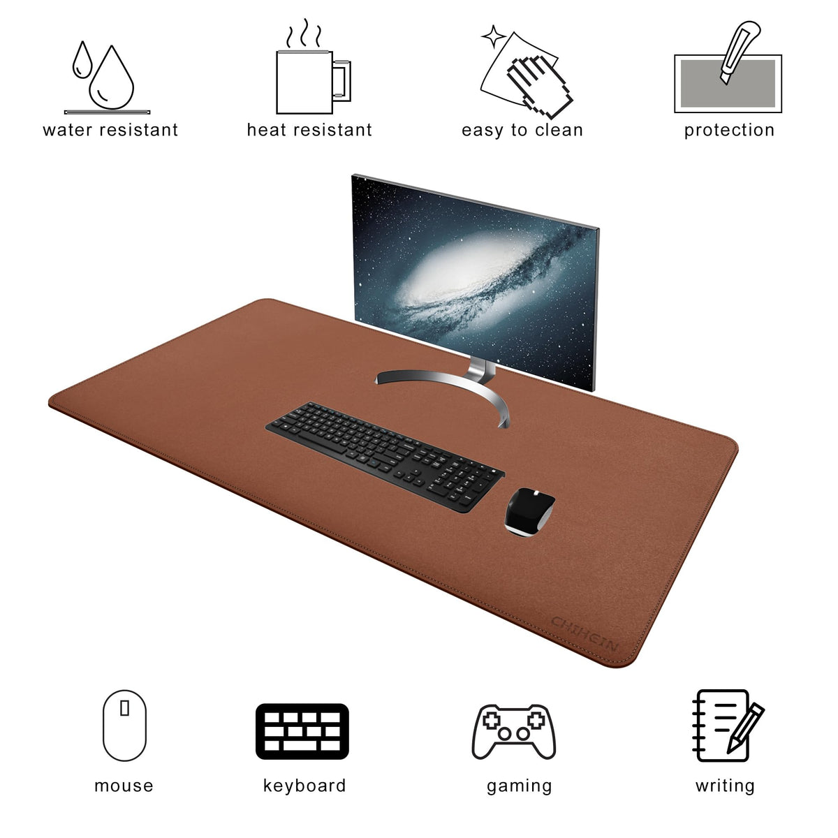 Chihein 39" x 20" 3XL Desk Mat with Cork & PU Leather, Dual Sided Desk Pad, Waterproof Computer