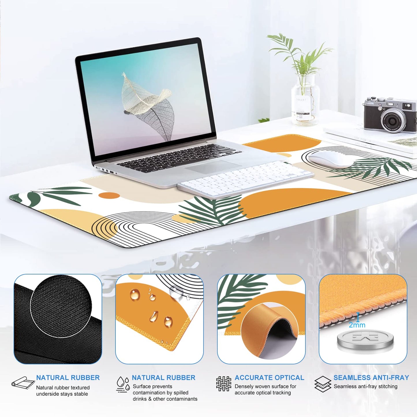 iCasso Elm Leaf Writing Pad 35.4"x15.7", Desk Protector for School