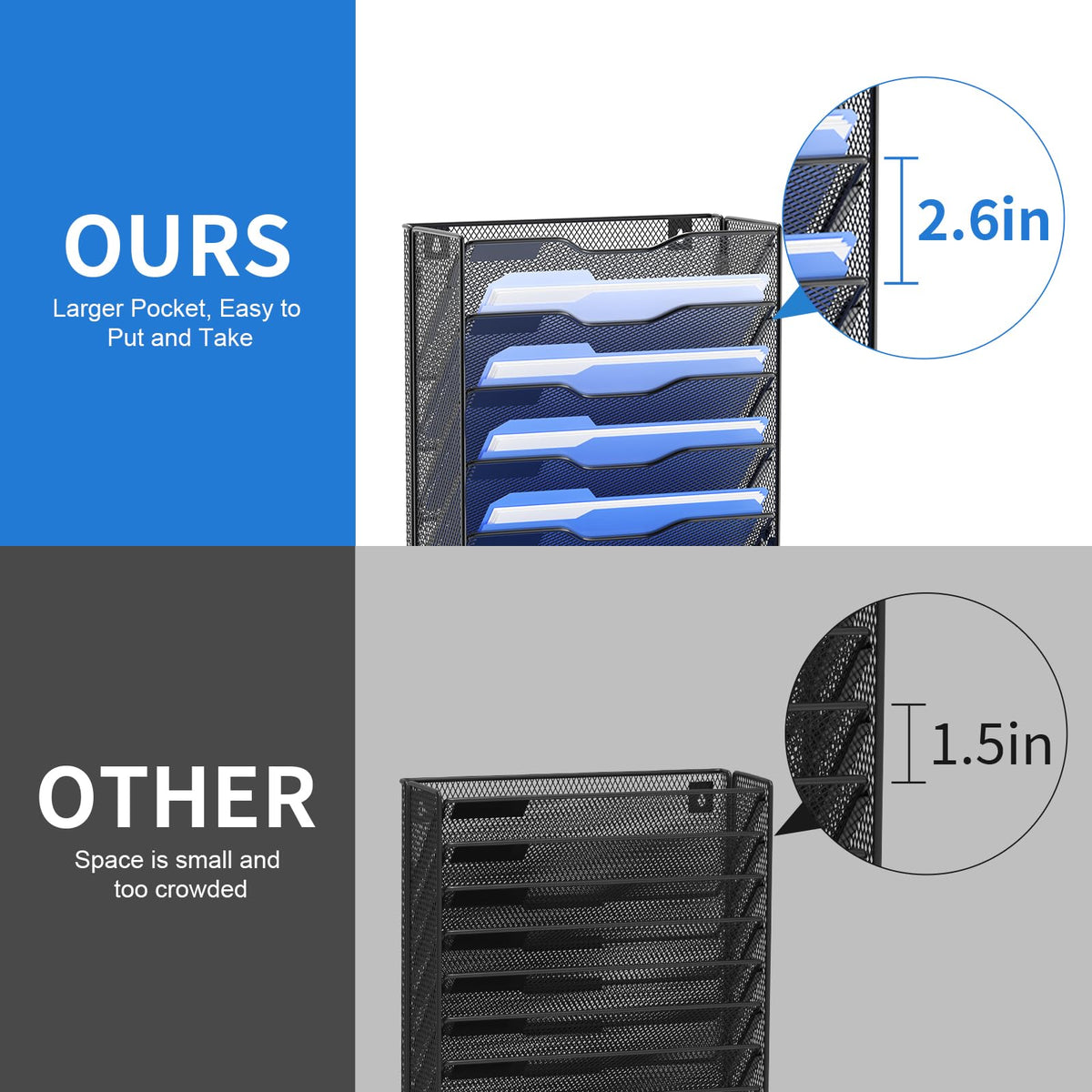 OUTWOLF 10 Tier Hanging Wall File Organizer Wall Mount Paper Document Folder Holder with Hooks for