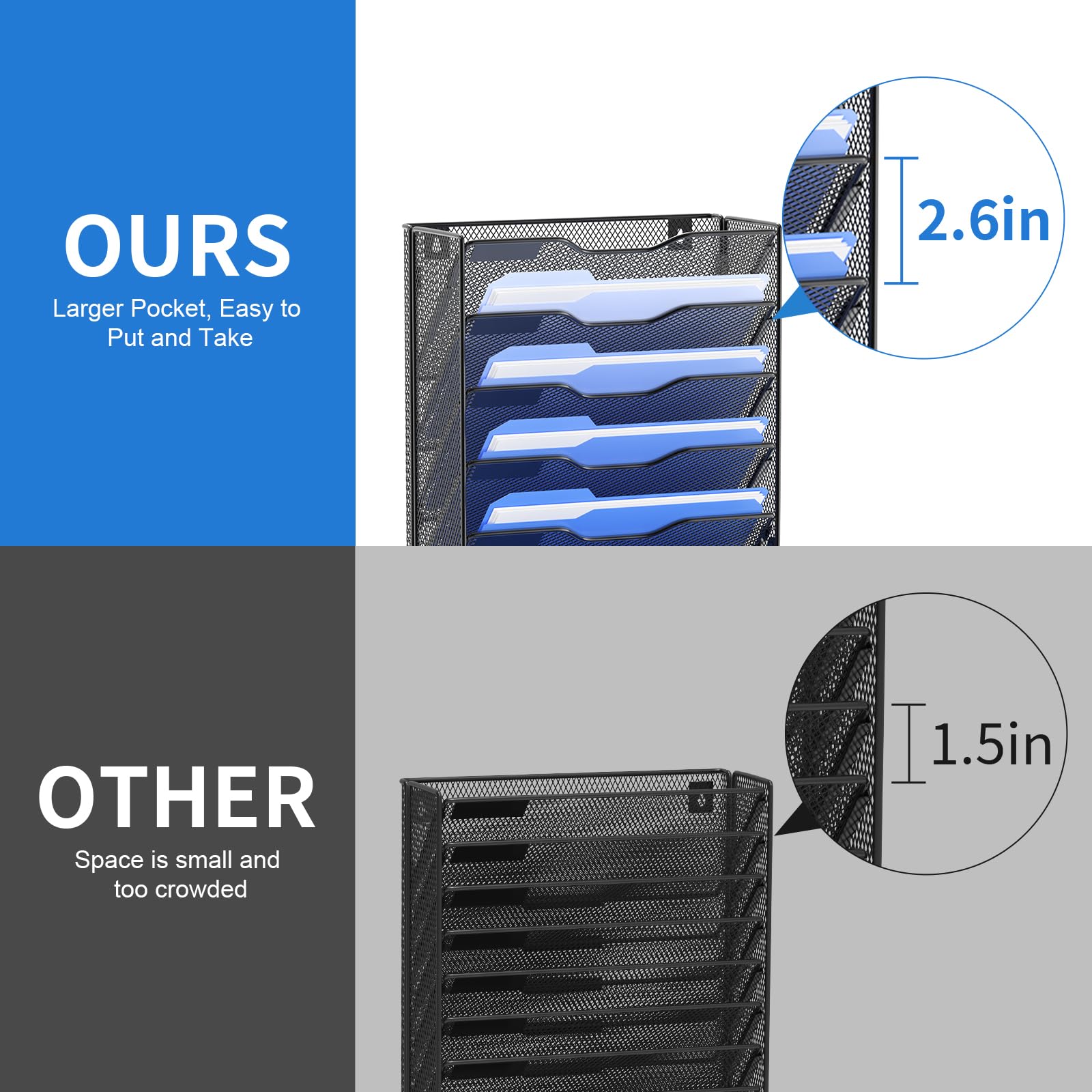 OUTWOLF 10 Tier Hanging Wall File Organizer Wall Mount Paper Document Folder Holder with Hooks for