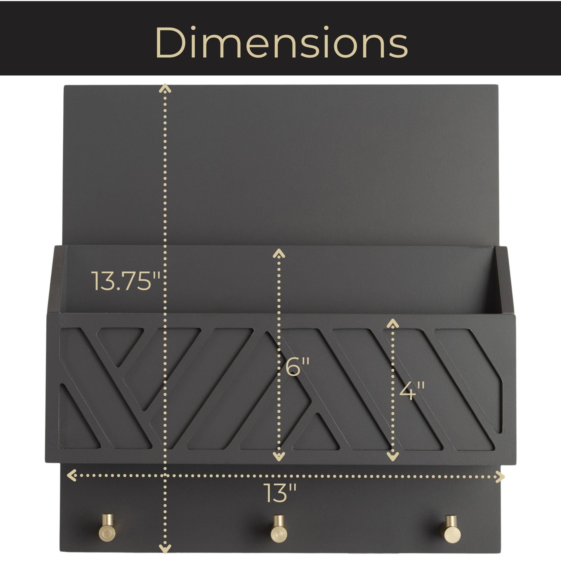 BLU MONACO | Wall-Mounted Mail and Key Holder in Grey Wood | Two-Tier Mail Organizer with Gold